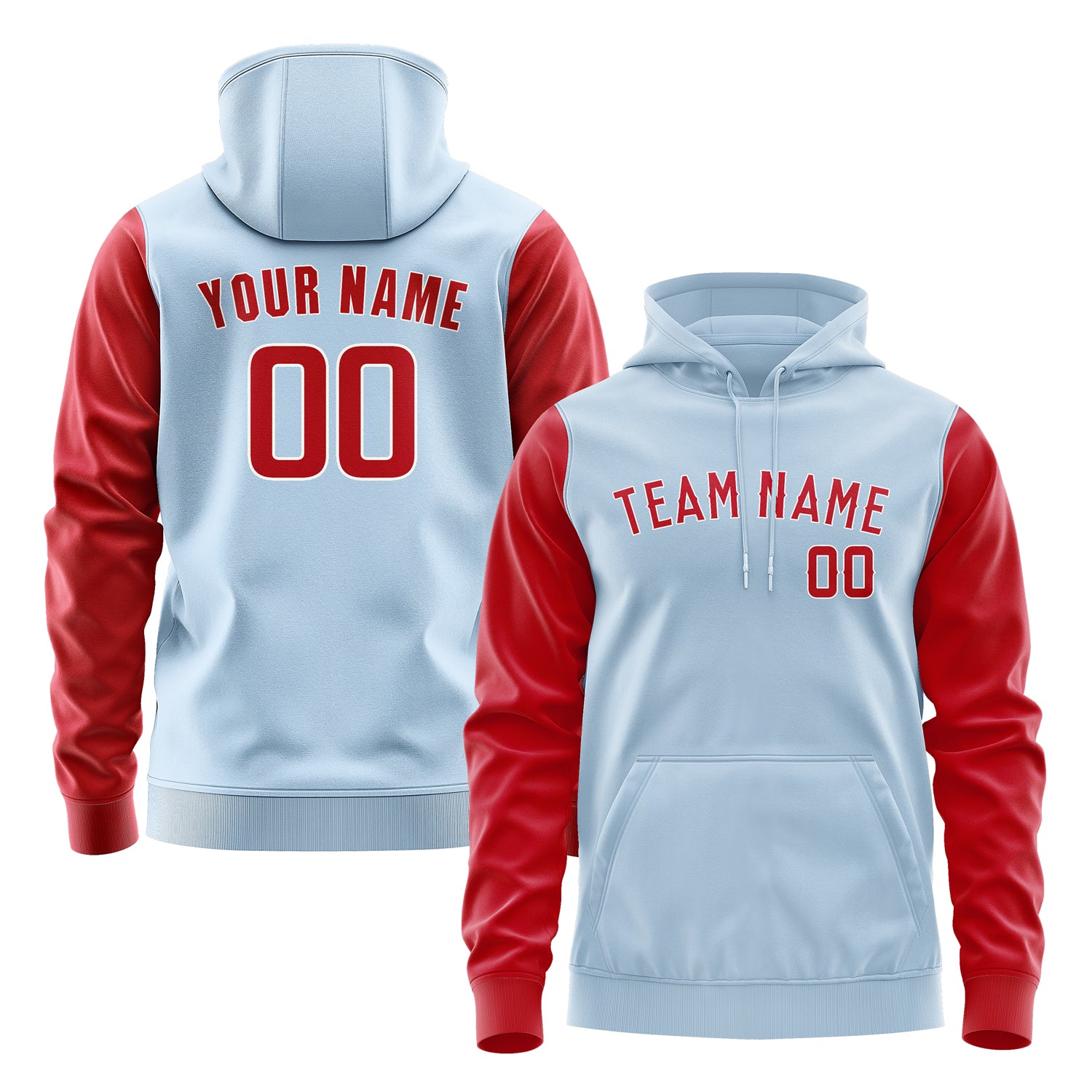 Custom Light Blue Red Hoodie 0808141408B31814