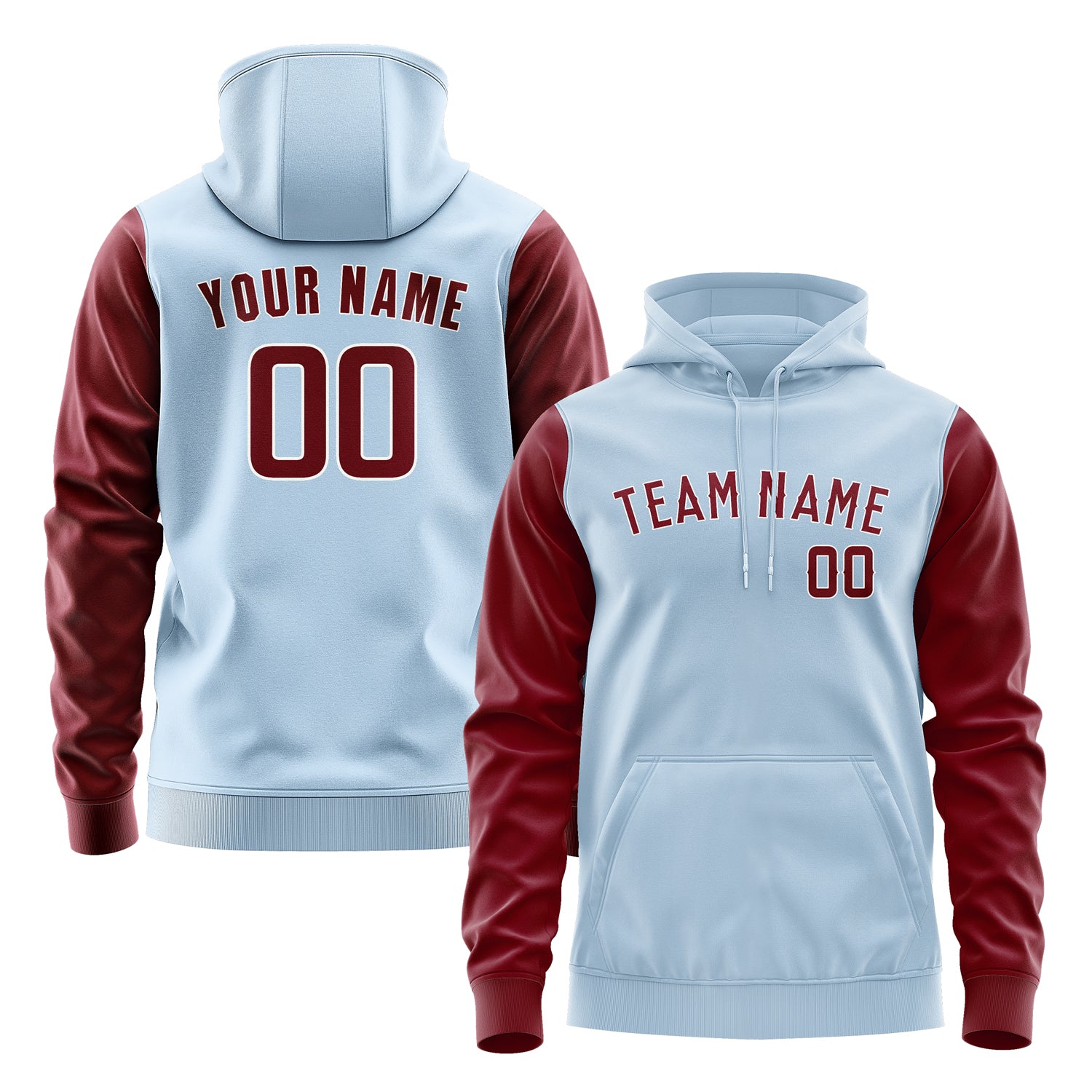 Custom Light Blue Crimson Red Hoodie 0808151508B31815