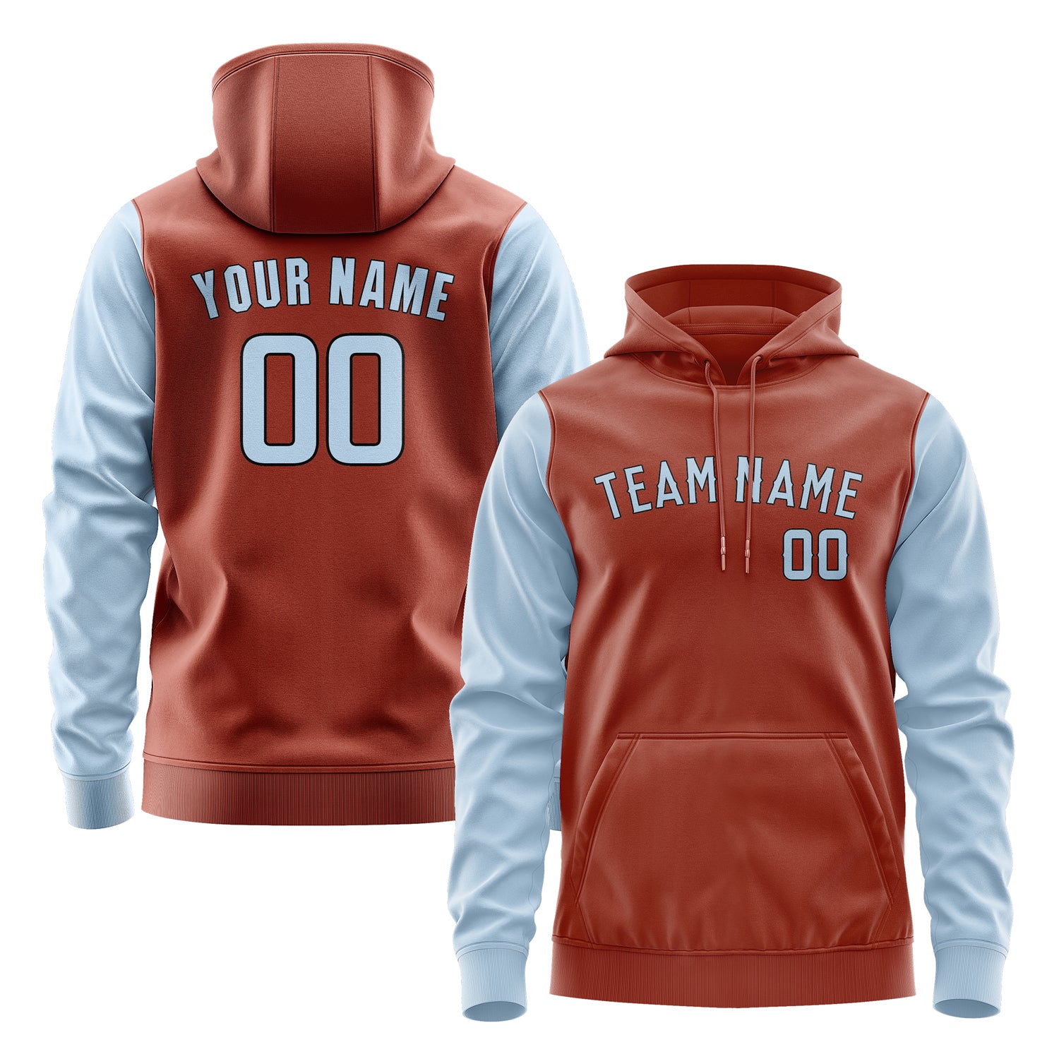 Custom Coral Red Light Blue Hoodie 1616080816B31708