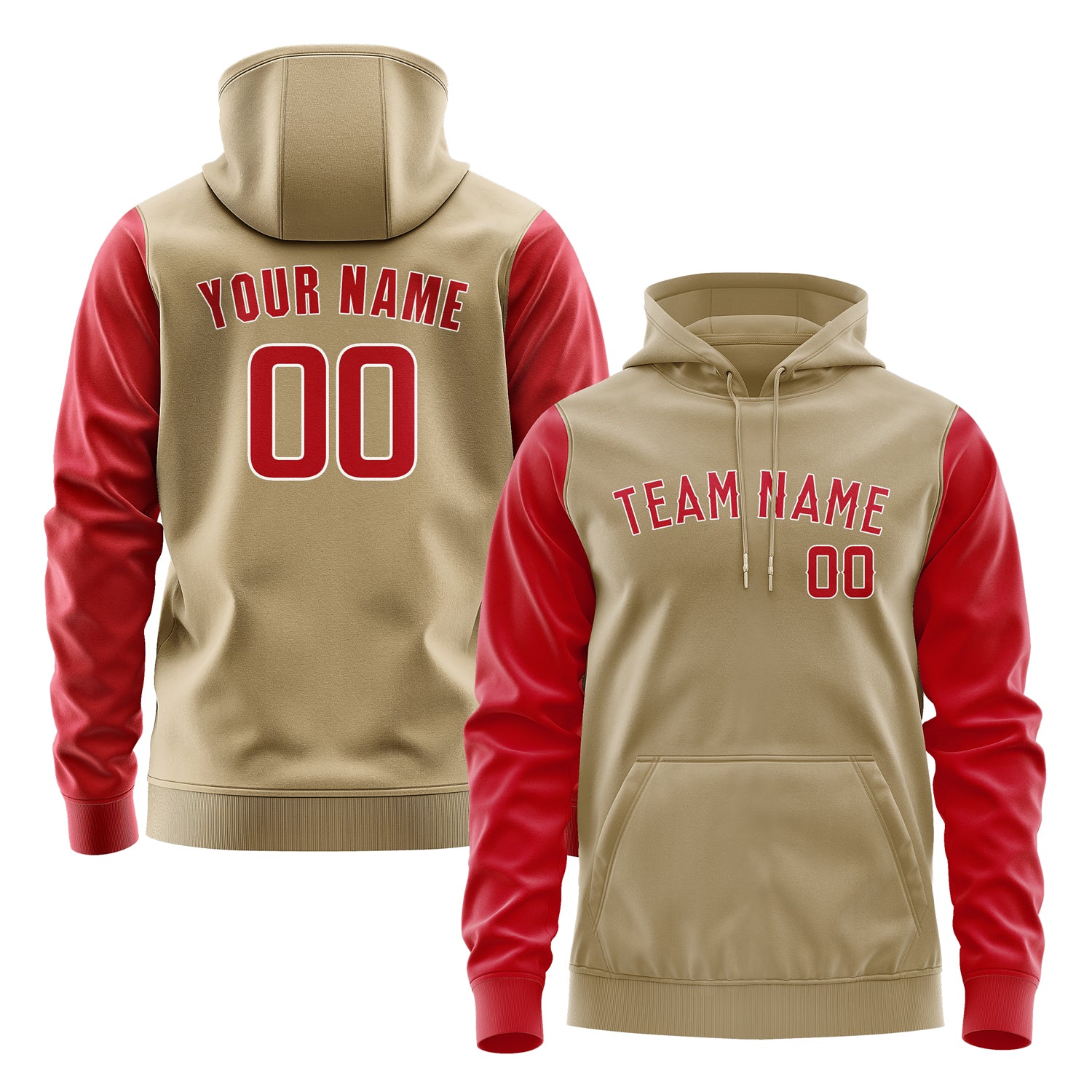 Custom Light Khaki Red Hoodie 2525141425B31814