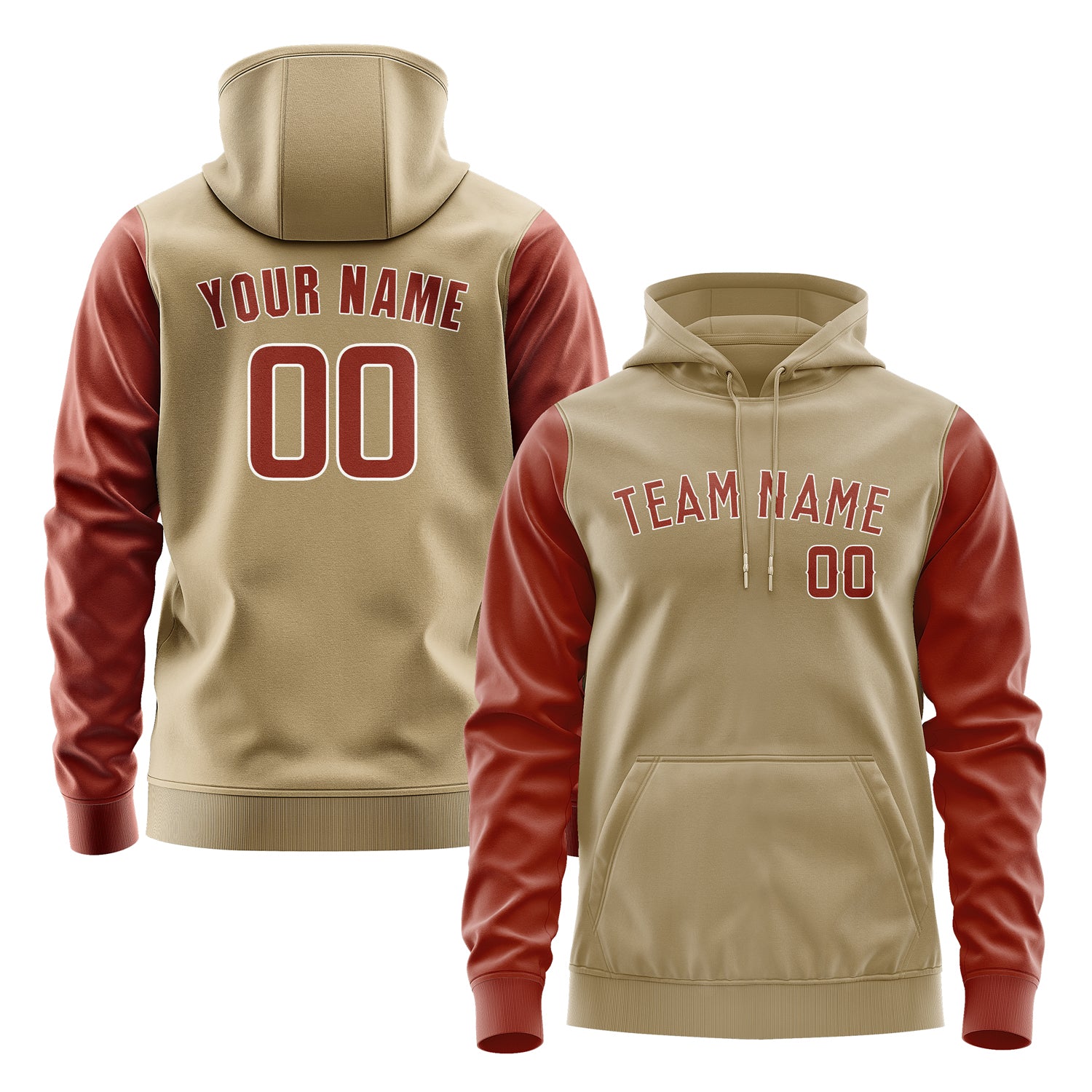 Custom Light Khaki Coral Red Hoodie 2525161625B31816