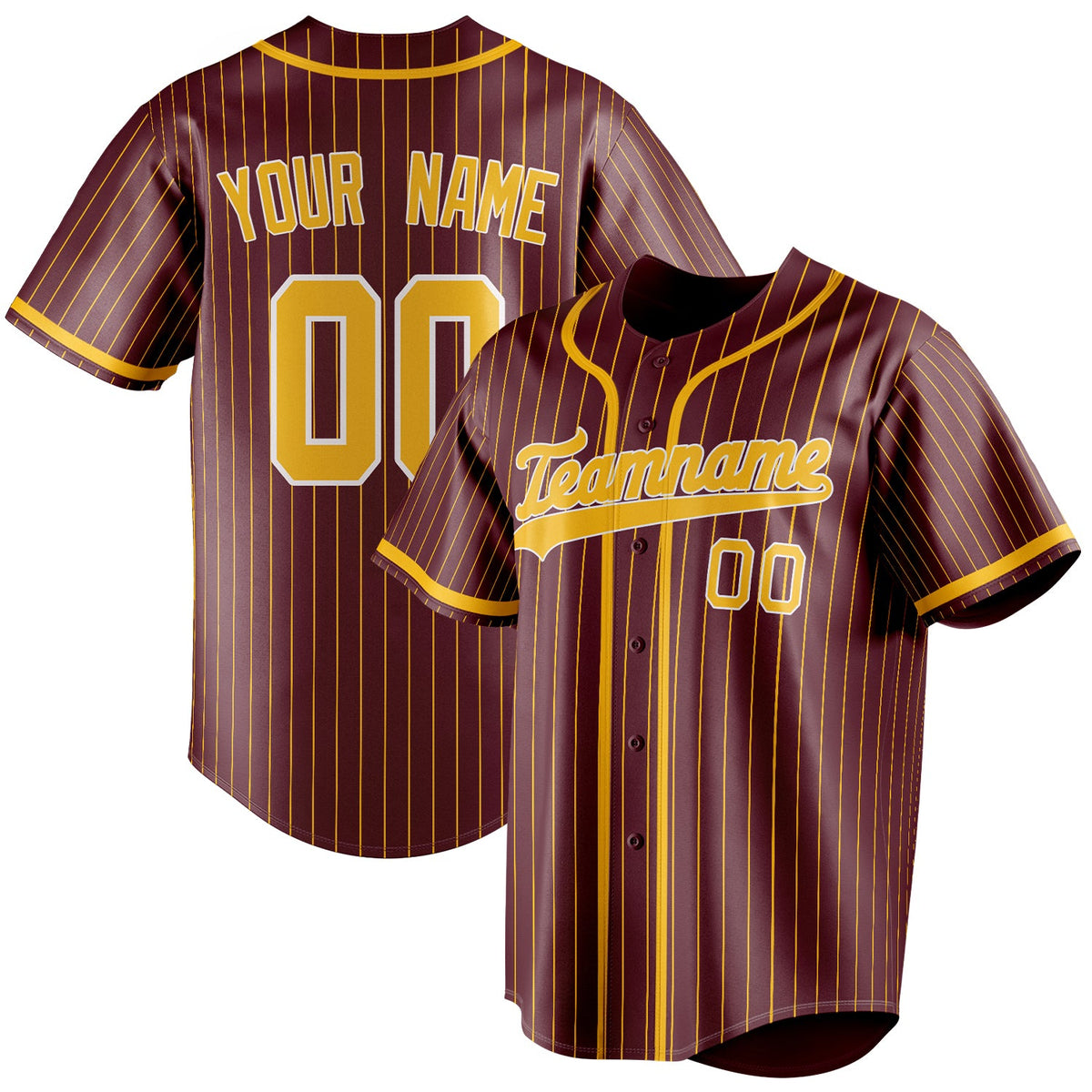 Custom Burgundy & Gold Gold Pinstripe Fan Baseball Jersey BB01240528CK098