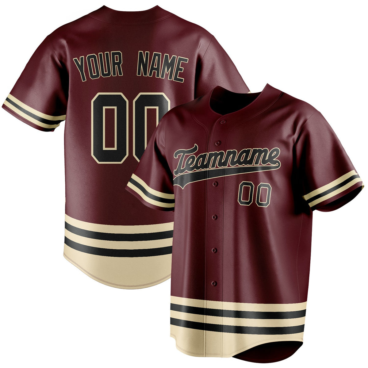 Custom Burgundy & Black Double Stripe Fan Baseball Jersey BB01240528CK105