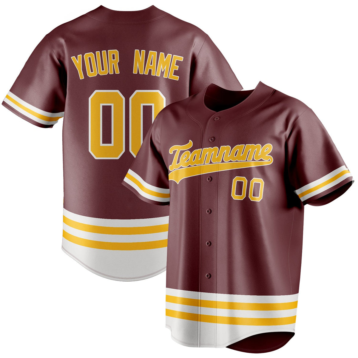 Custom Burgundy & Gold Double Stripe Fan Baseball Jersey BB01240528CK109