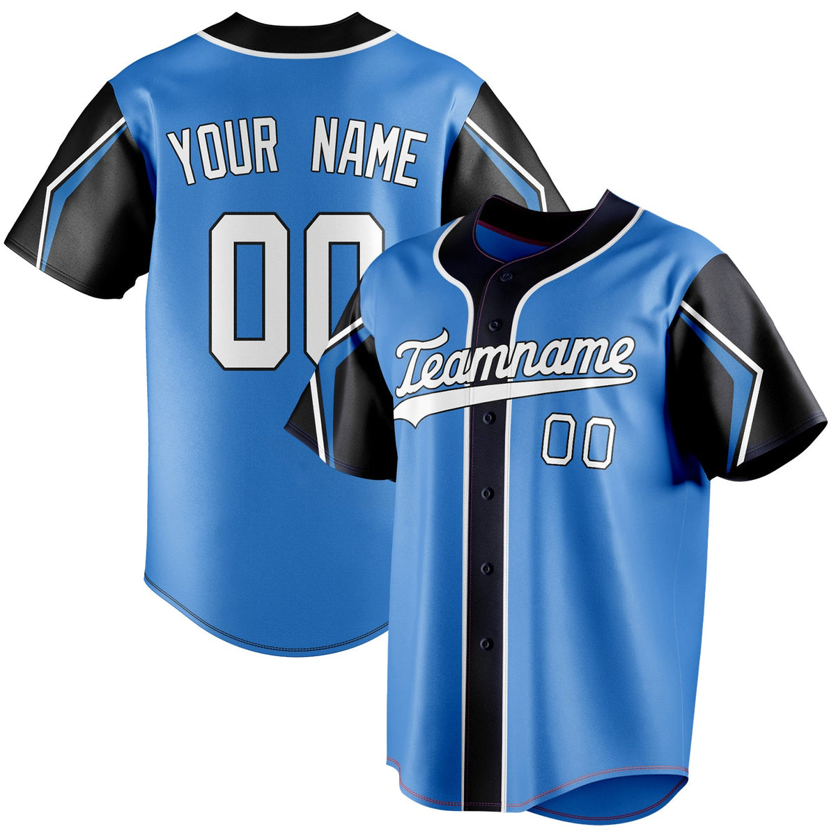 Custom Electric Blue & Navy 3 Colors Arm Shapes Fan Baseball Jersey BB01240528JZ190