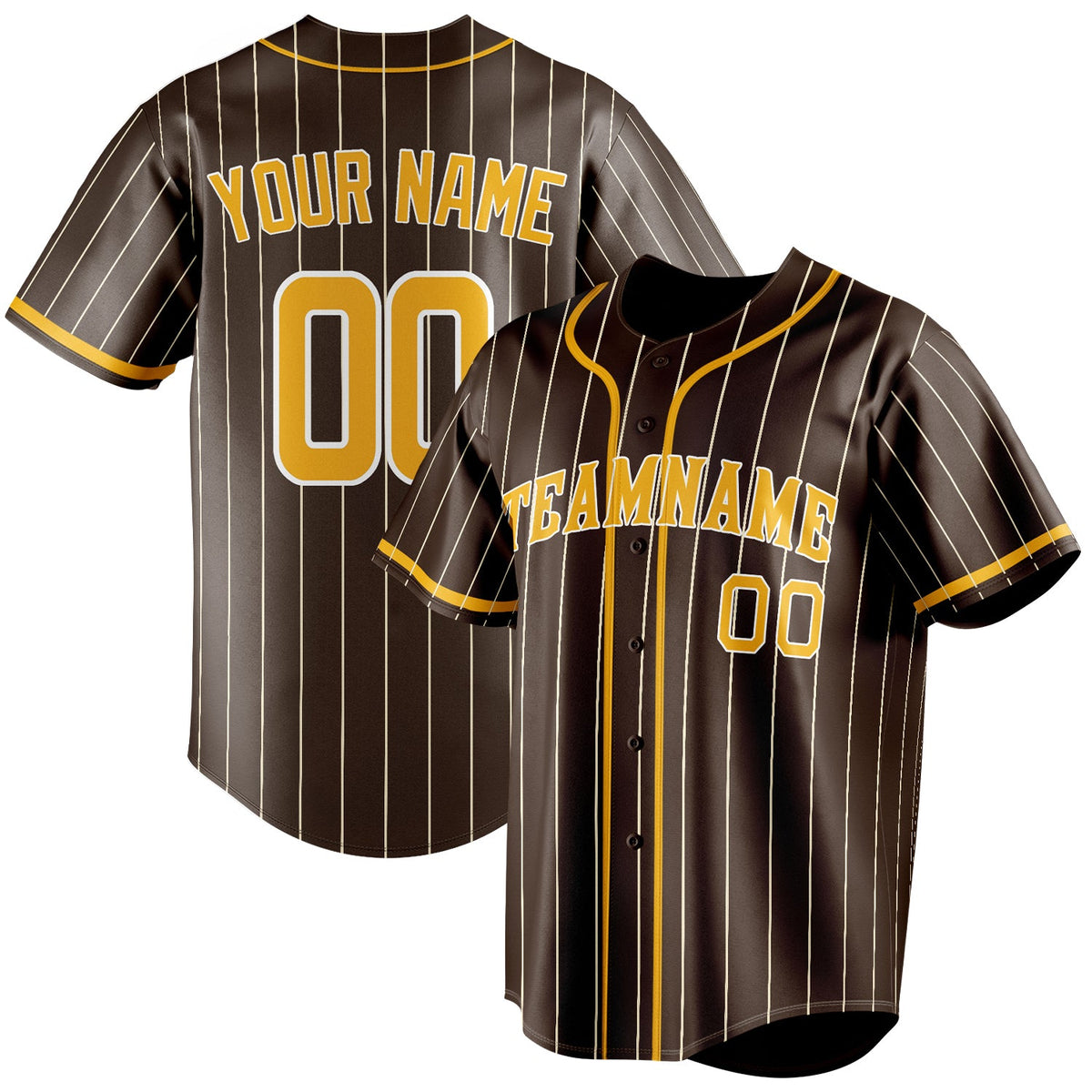 Custom Brown & Yellow Cream Pinstripe Fan Baseball Jersey BB01240528WX076