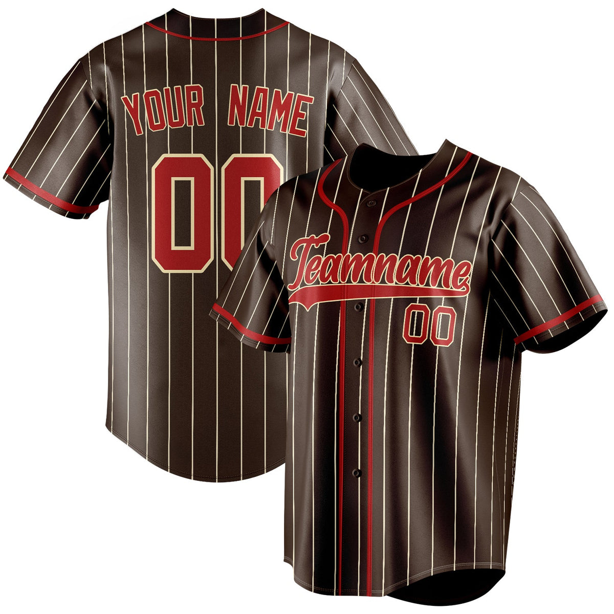 Custom Brown & Red Cream Pinstripe Fan Baseball Jersey BB01240528WX077