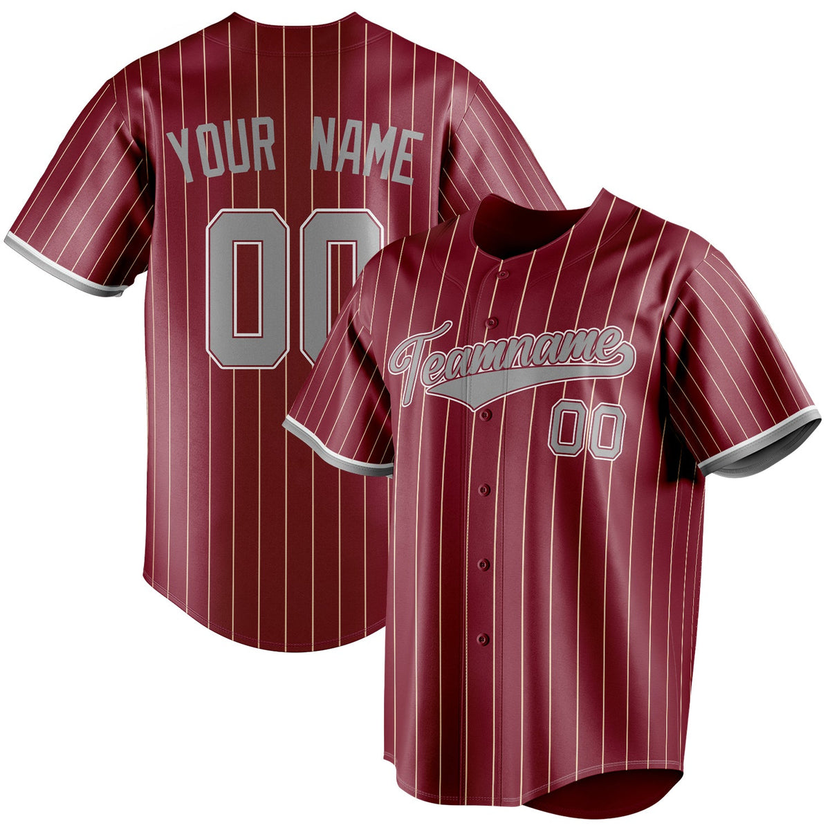 Custom Crimson & Gray Cream Pinstripe Fan Baseball Jersey BB01240529CK147