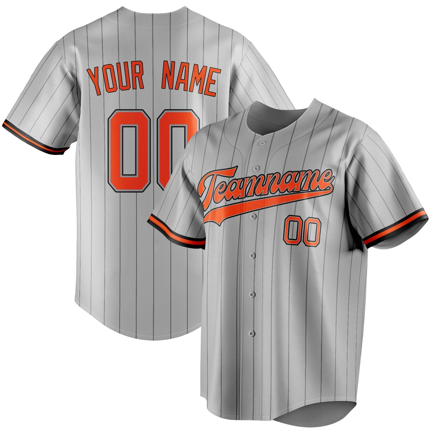 Custom Gray & Orange Black Pinstripe Fan Baseball Jersey BB01240529JZ153