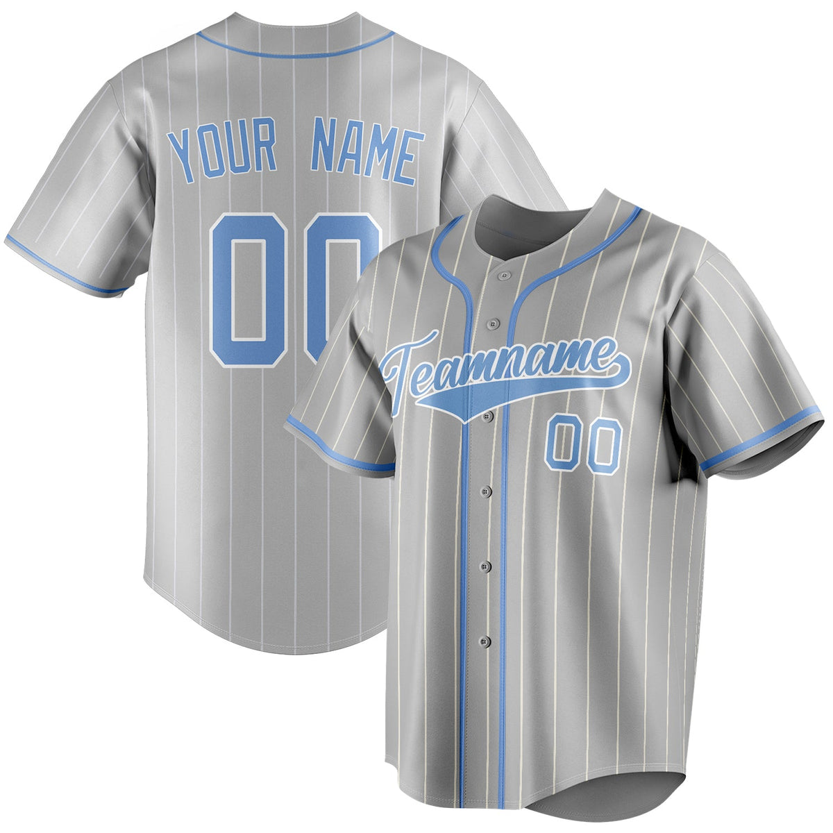 Custom Gray & Light Blue White Pinstripe Fan Baseball Jersey BB01240529JZ156