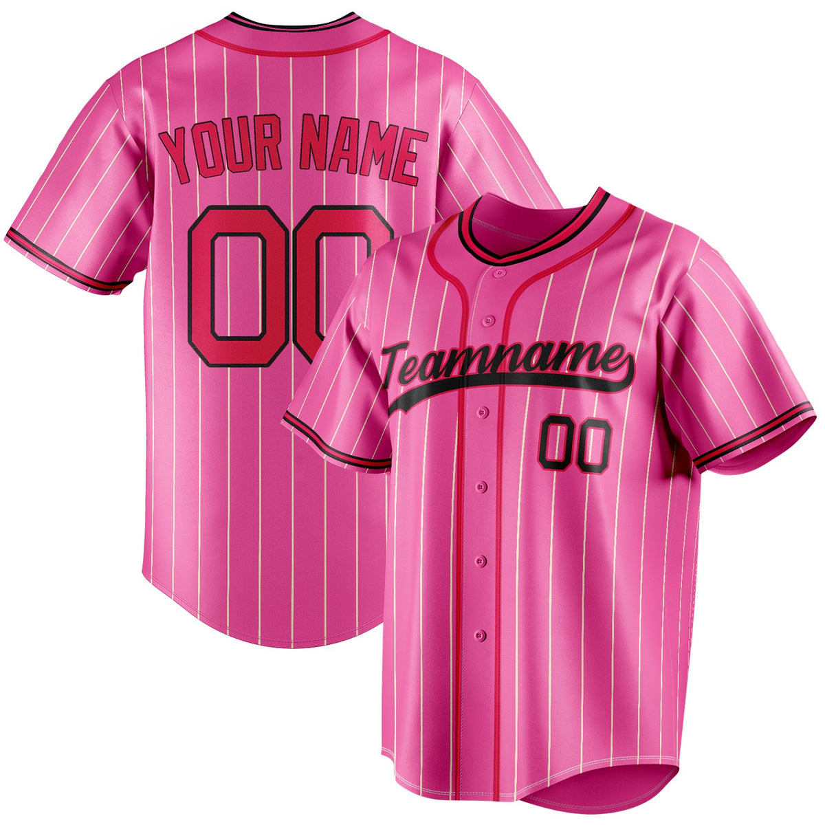 Custom Pink & Red Cream Pinstripe Fan Baseball Jersey BB01240529WX406