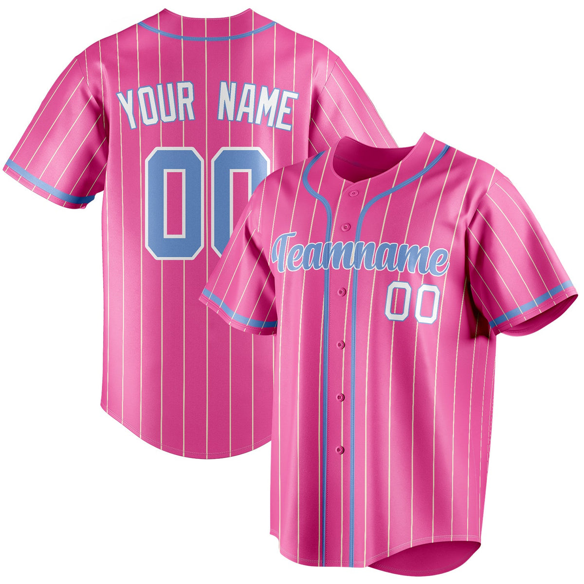 Custom Pink & Light Blue Cream Pinstripe Fan Baseball Jersey BB01240529WX413