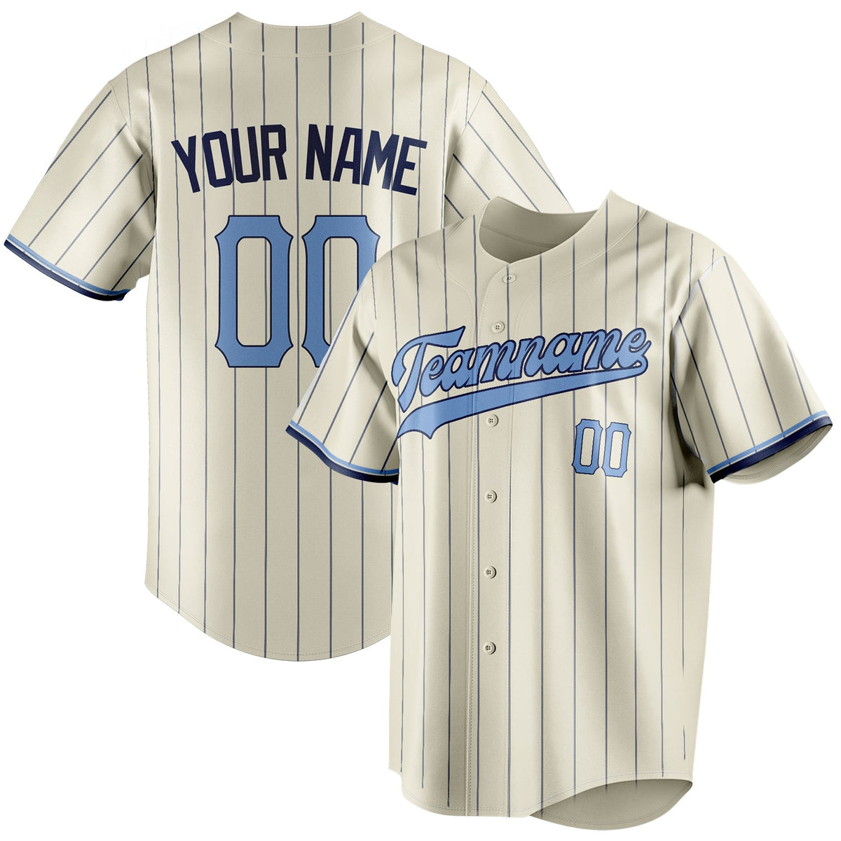 Custom Cream & Light Blue Navy Pinstripe Fan Baseball Jersey BB01240529YX201