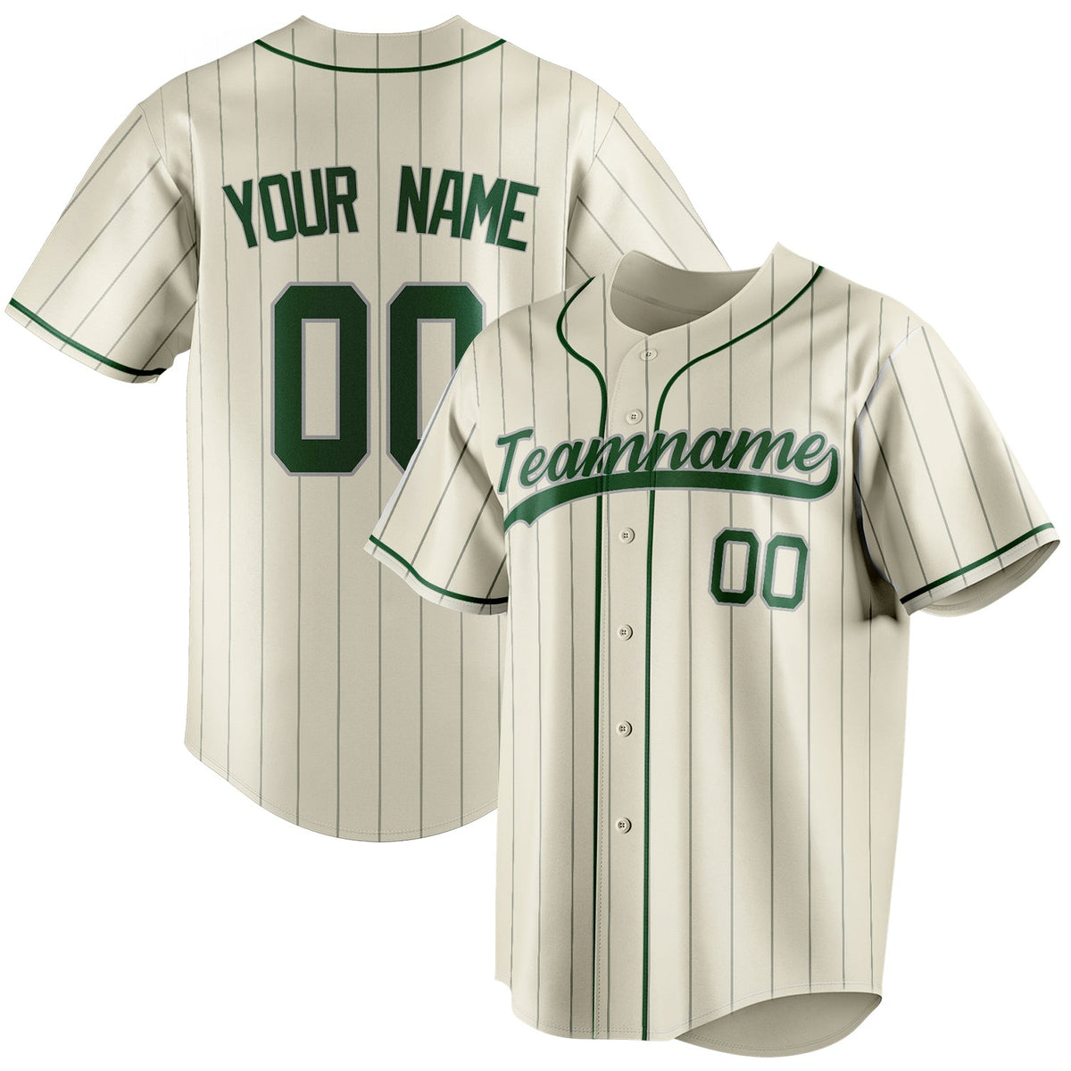 Custom Cream & Green Gray Pinstripe Fan Baseball Jersey BB01240529YX205