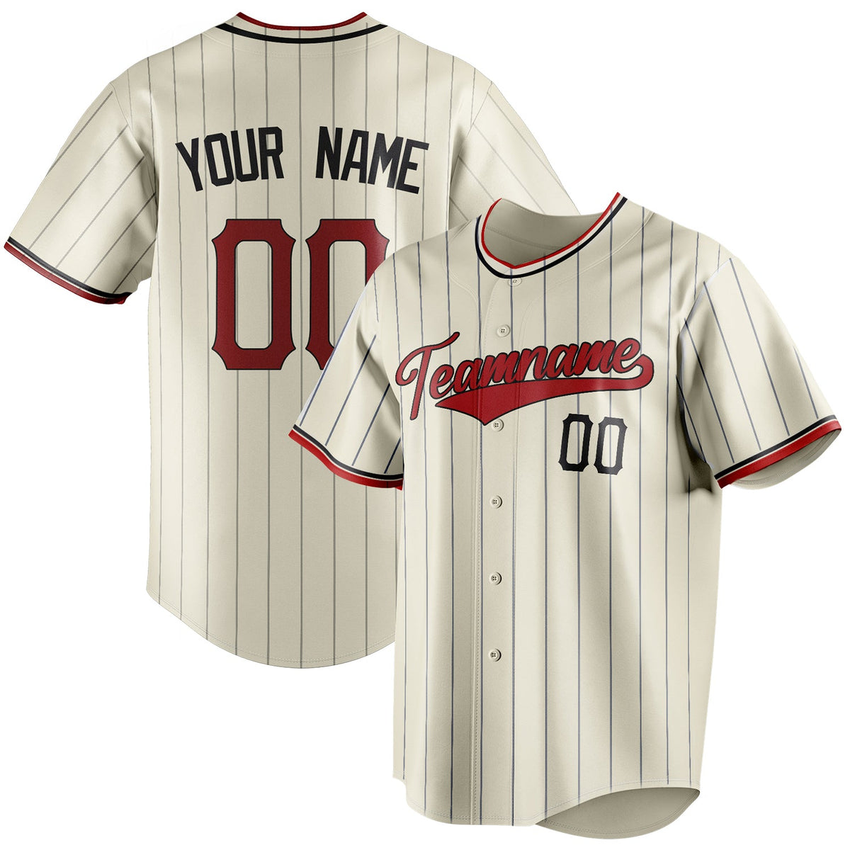 Custom Cream & Red Black Pinstripe Fan Baseball Jersey BB01240529YX206