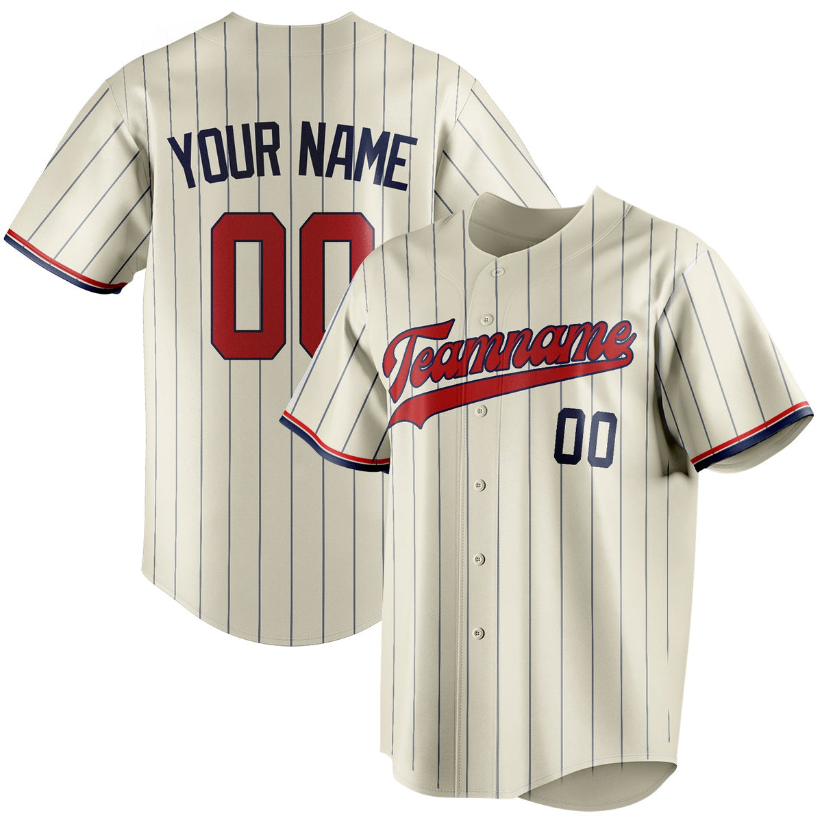 Custom Cream & Red Navy Pinstripe Fan Baseball Jersey BB01240529YX207