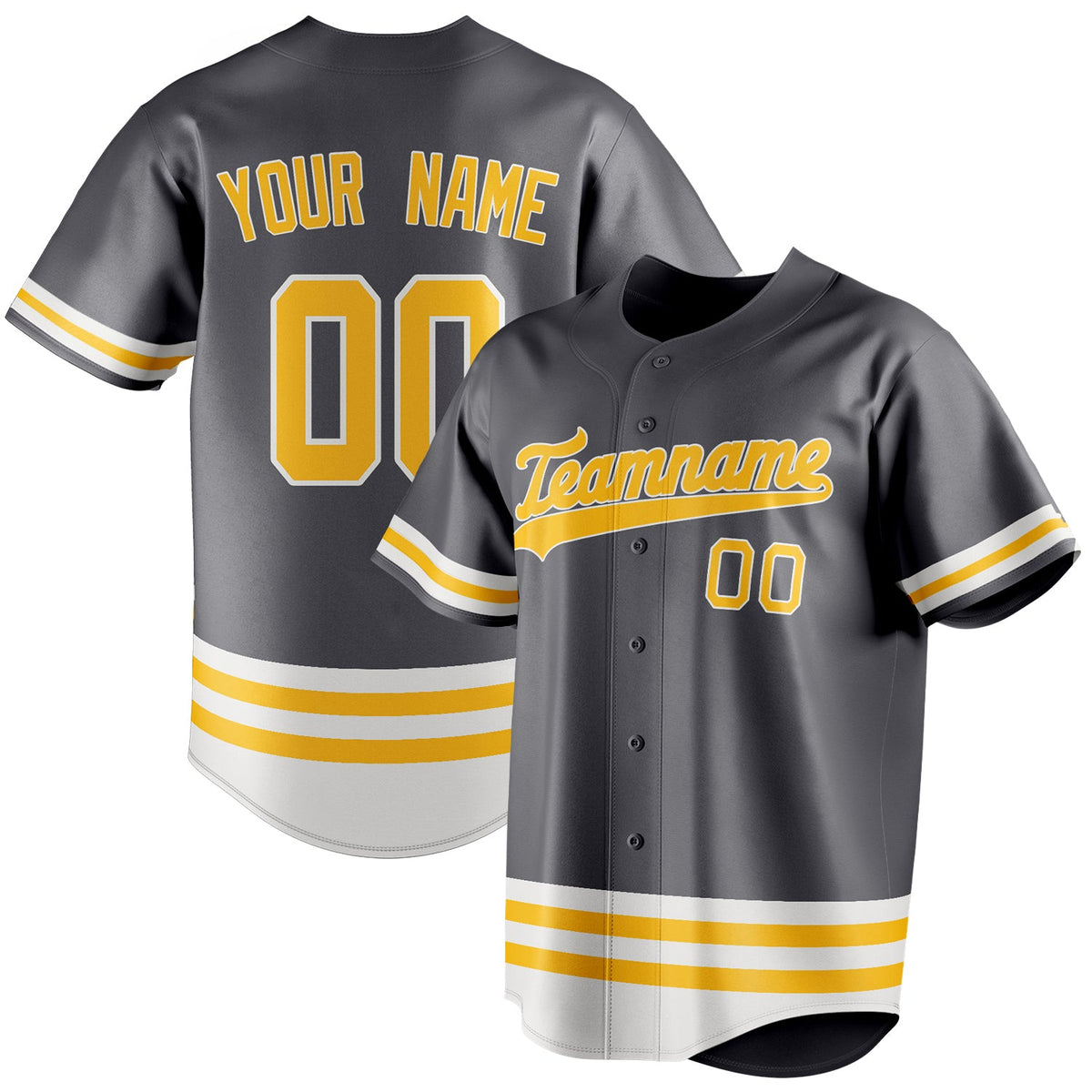 Custom Steel Gray & Gold Double Stripe Fan Baseball Jersey BB01240530CK284