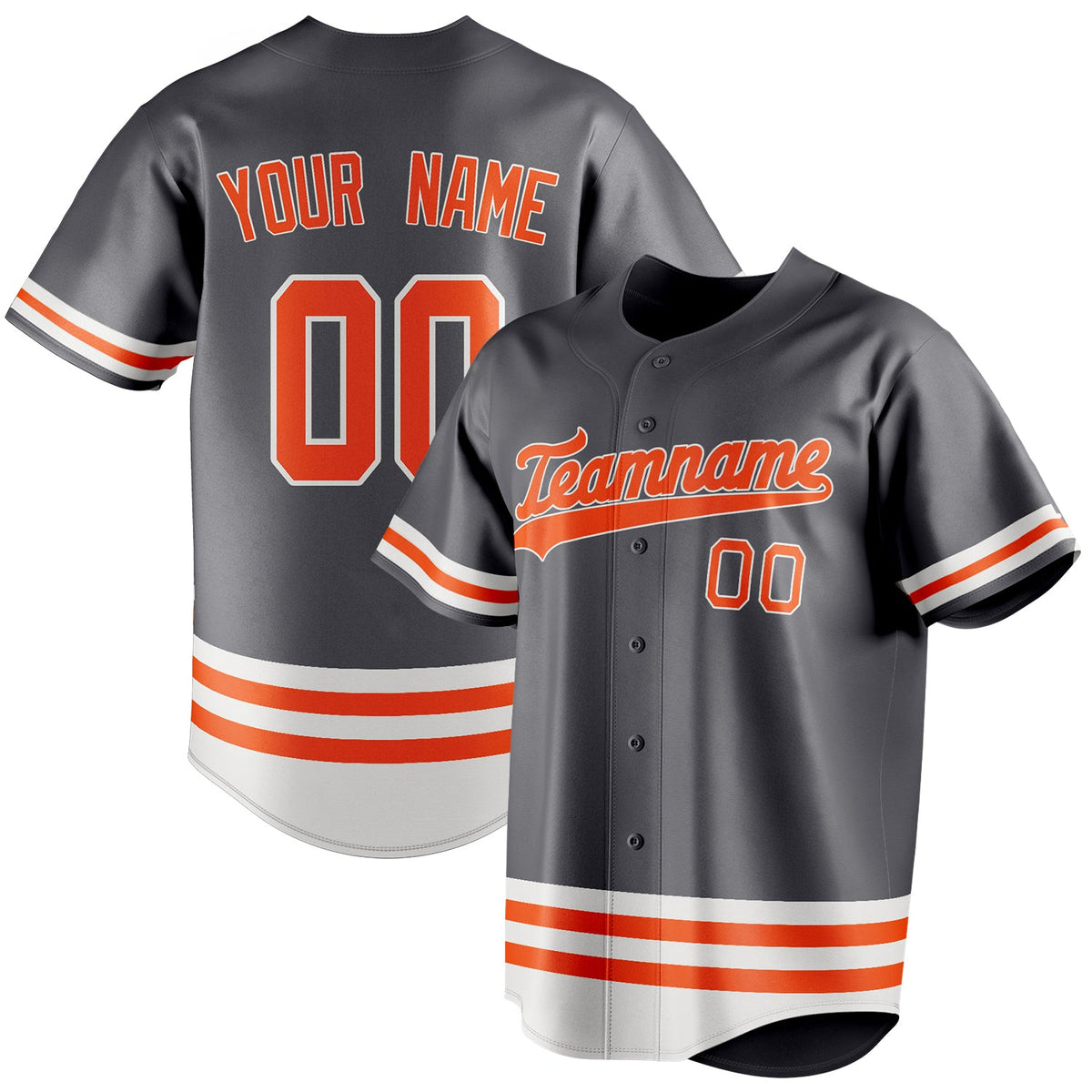 Custom Steel Gray & Orange Double Stripe Fan Baseball Jersey BB01240530CK285