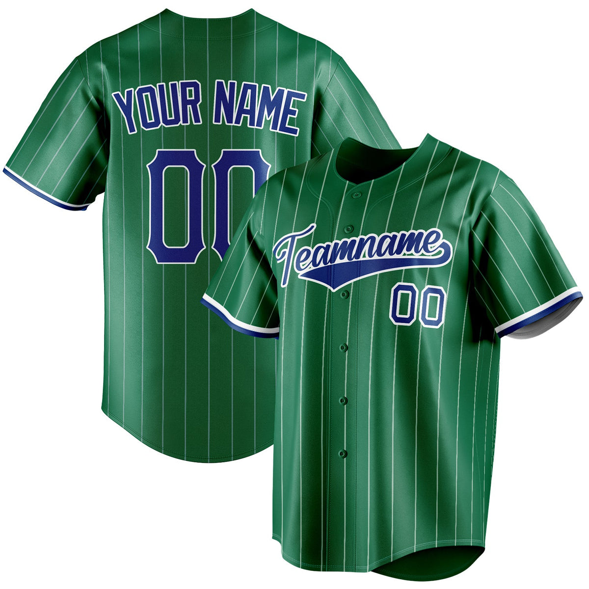 Custom Kelly Green & Royal White Pinstripe Fan Baseball Jersey BB01240530WX238