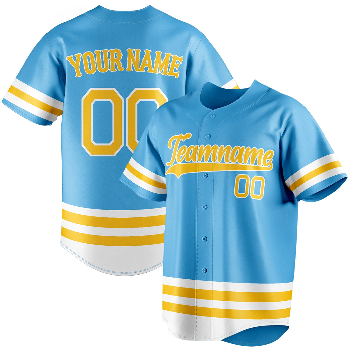 Custom Sky Blue & Yellow Double Stripe Fan Baseball Jersey BB01240530WX305