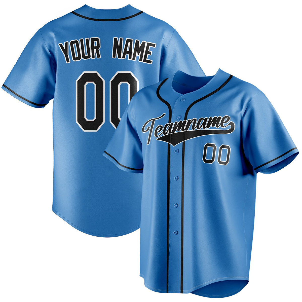 Custom Powder Blue & Black Color Fan Baseball Jersey BB01240530WY277