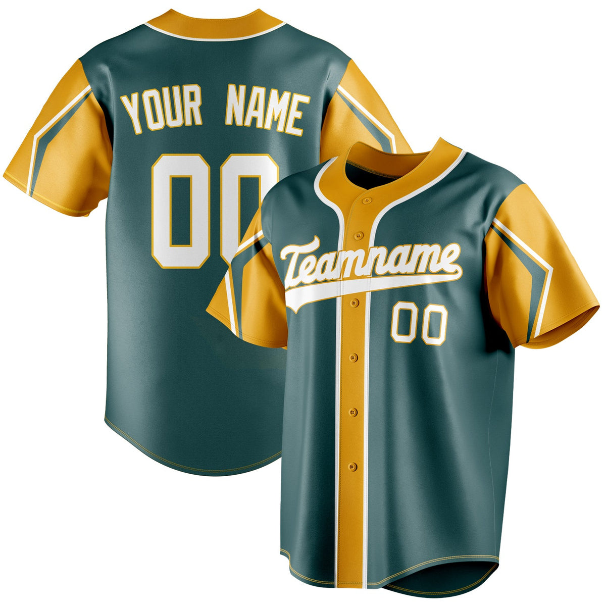 Custom Midnight Green & Yellow 3 Colors Arm Shapes Fan Baseball Jersey BB01240531JZ455