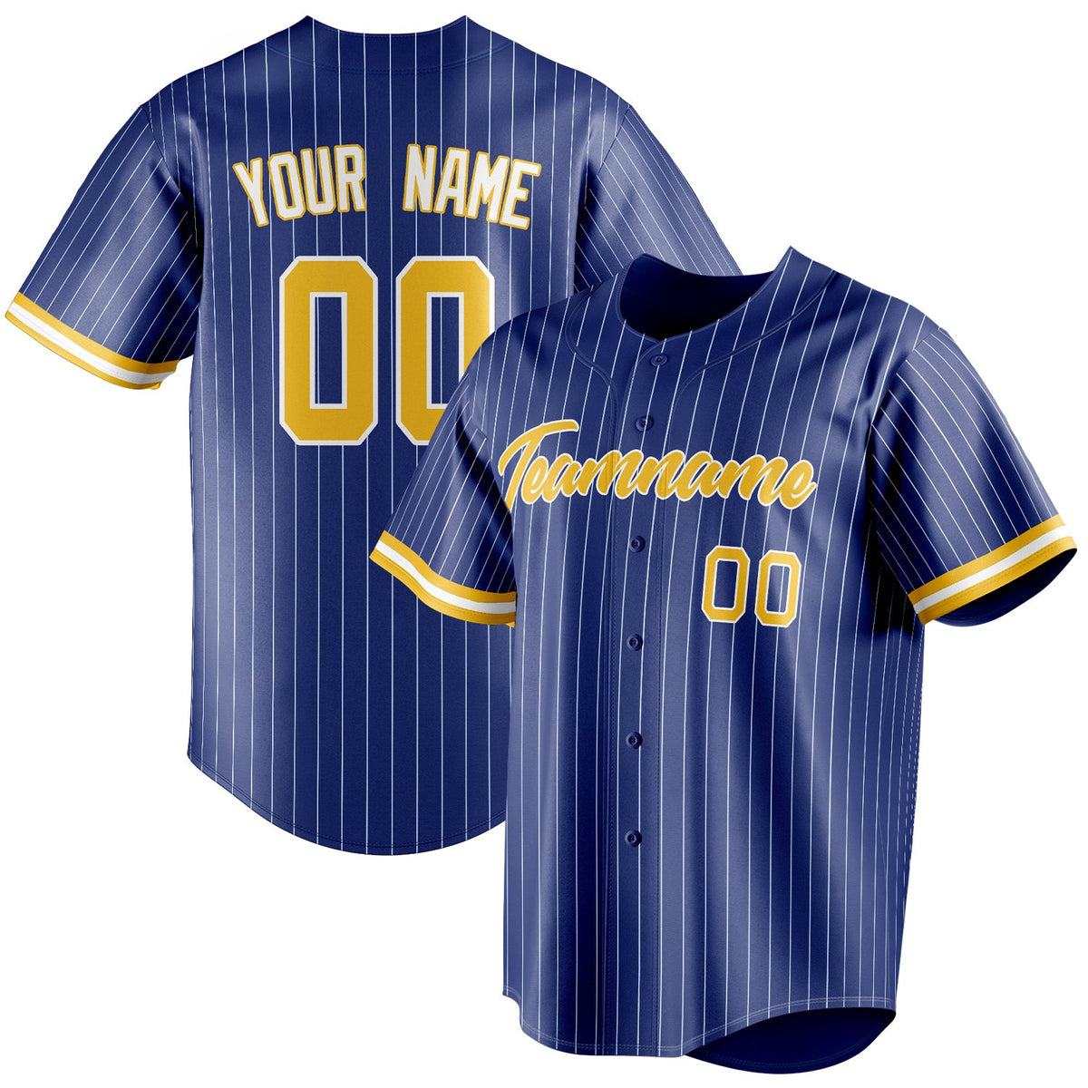 Custom Royal & Gold White Pinstripe Fan Baseball Jersey BB01240531TY375