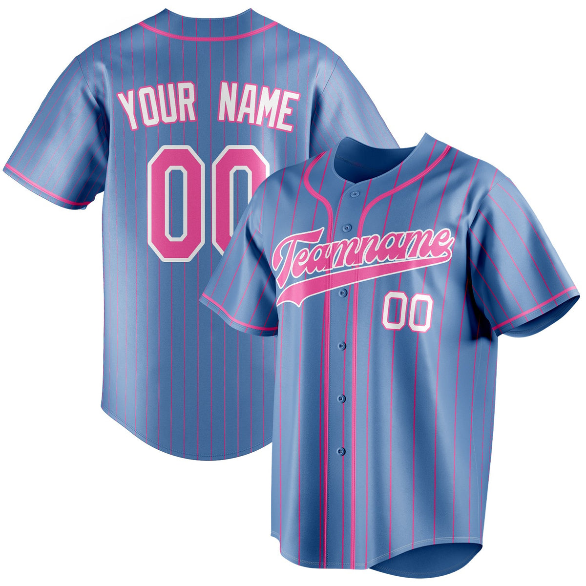 Custom Light Blue & Pink Pink Pinstripe Fan Baseball Jersey BB01240531WY464