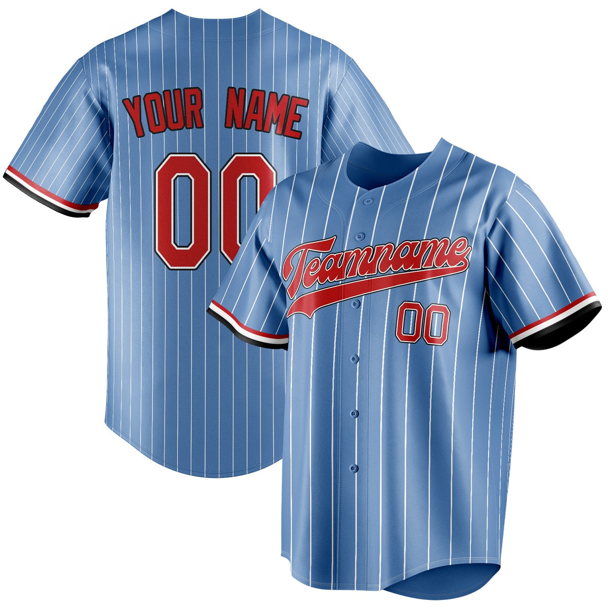 Custom Light Blue & Red White Pinstripe Fan Baseball Jersey BB01240531WY466