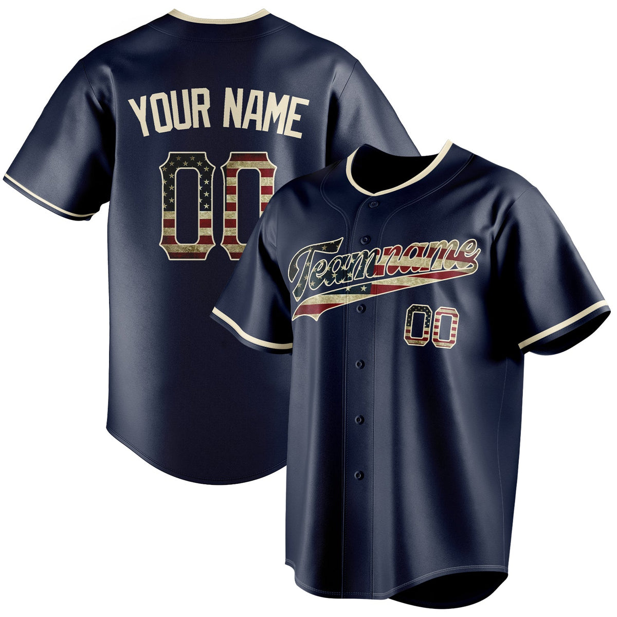 Custom Navy & Cream Vintage USA Flag Fan Baseball Jersey BB01240531WY485