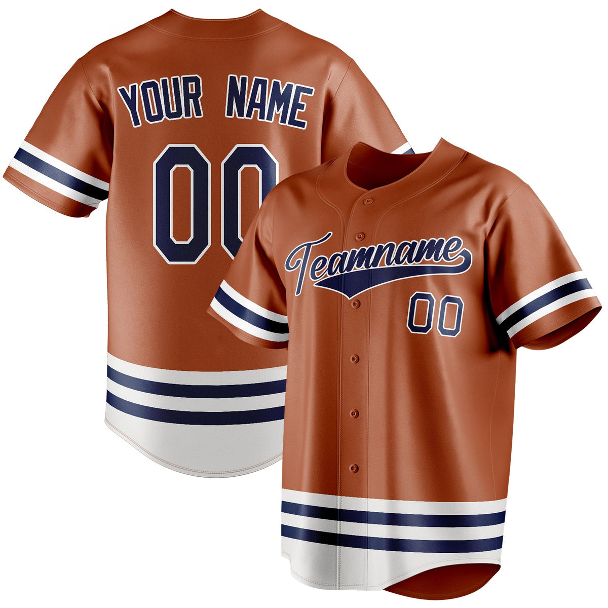 Custom Texas Orange & Navy Double Stripe Fan Baseball Jersey BB01240531WY552