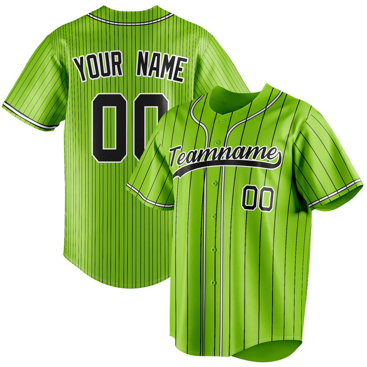 Custom Neon Green & Black Black Pinstripe Fan Baseball Jersey BB01240531XJ429