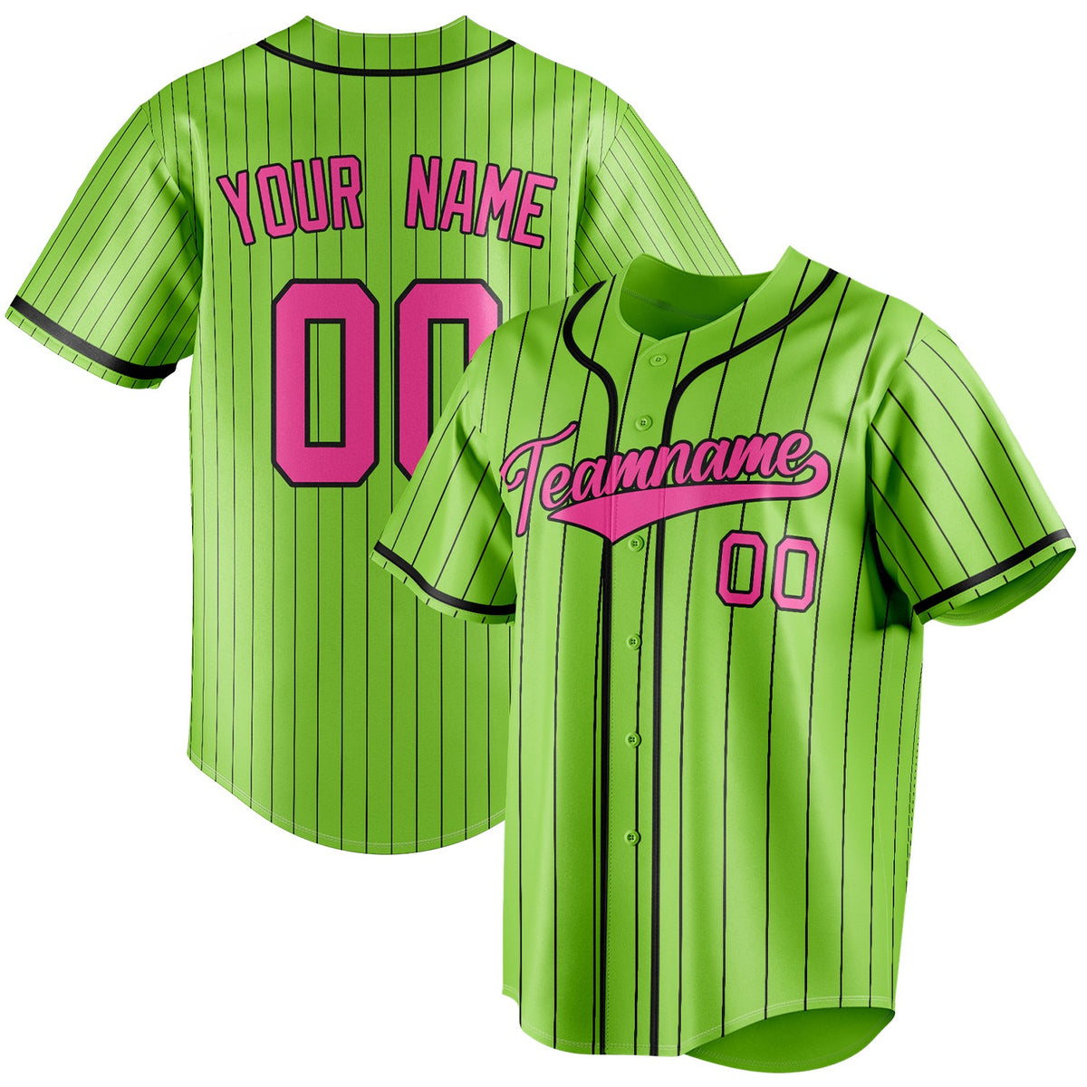 Custom Neon Green & Pink Black Pinstripe Fan Baseball Jersey BB01240531XJ436