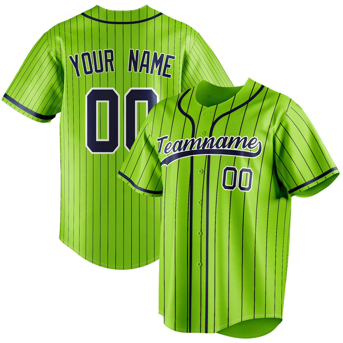 Custom Neon Green & Navy Black Pinstripe Fan Baseball Jersey BB01240531XJ437