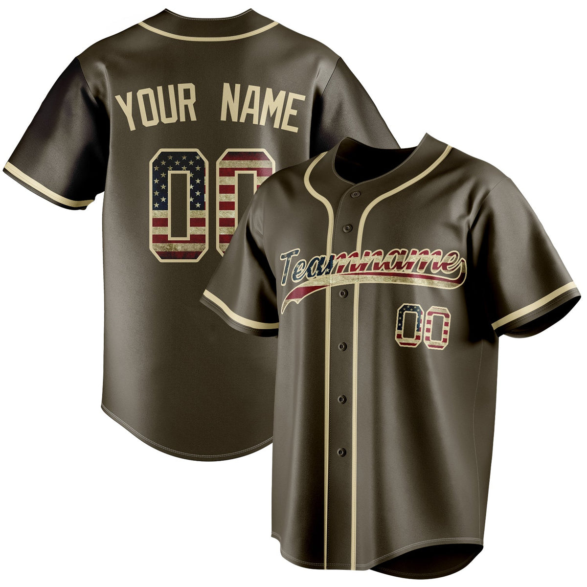 Custom Olive & Cream Vintage USA Flag Fan Baseball Jersey BB01240531YX393