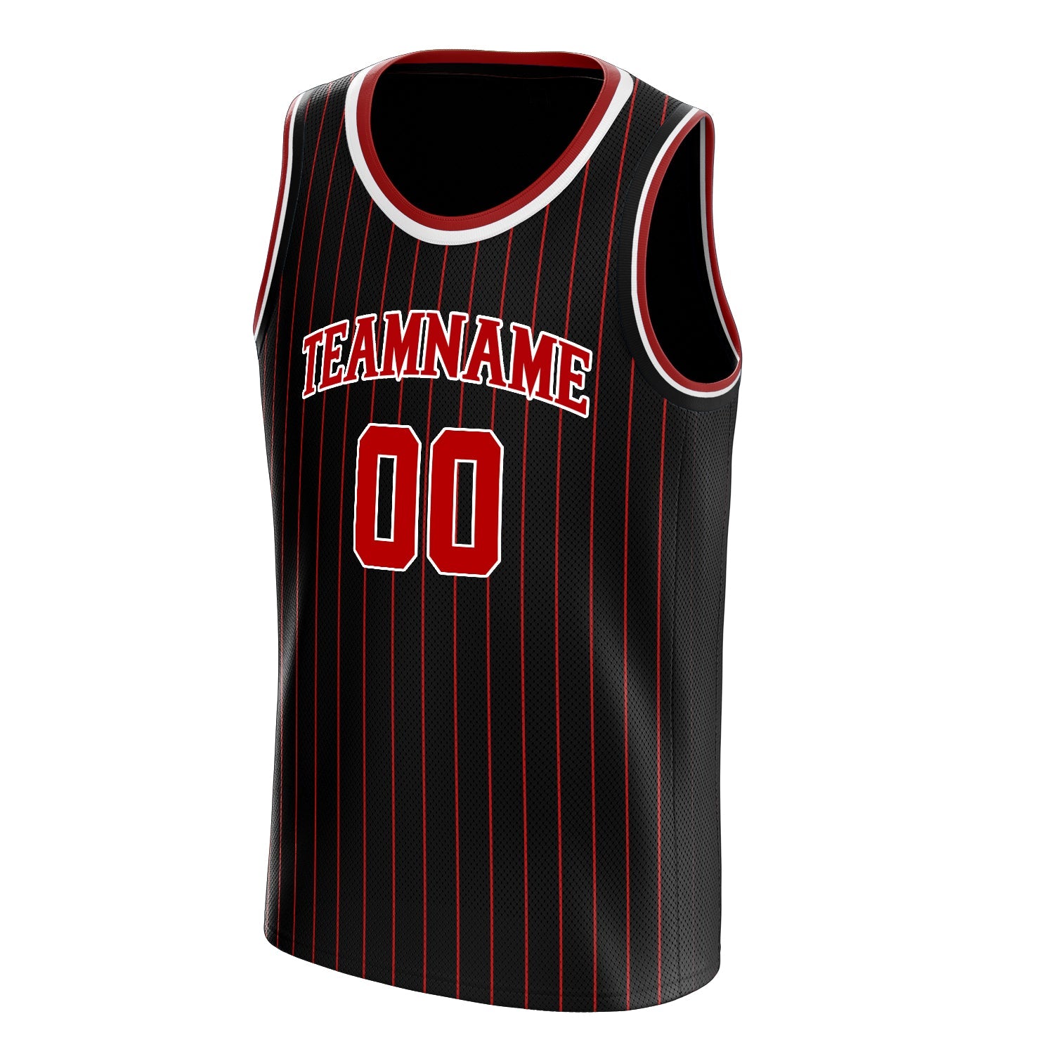 Custom Black Red Red-Pinstripe Basketball Jersey