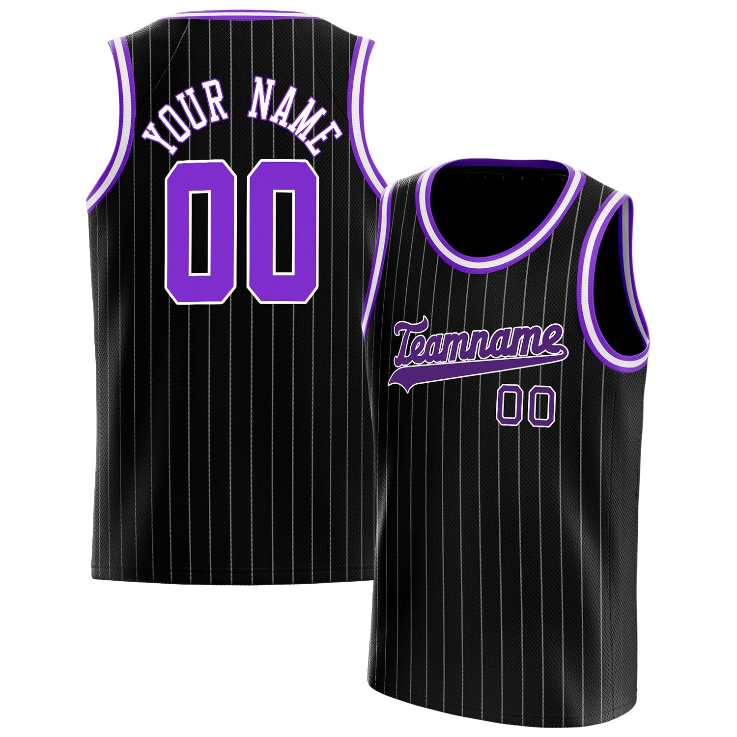 Custom Black Purple White-Pinstripe Basketball Jersey