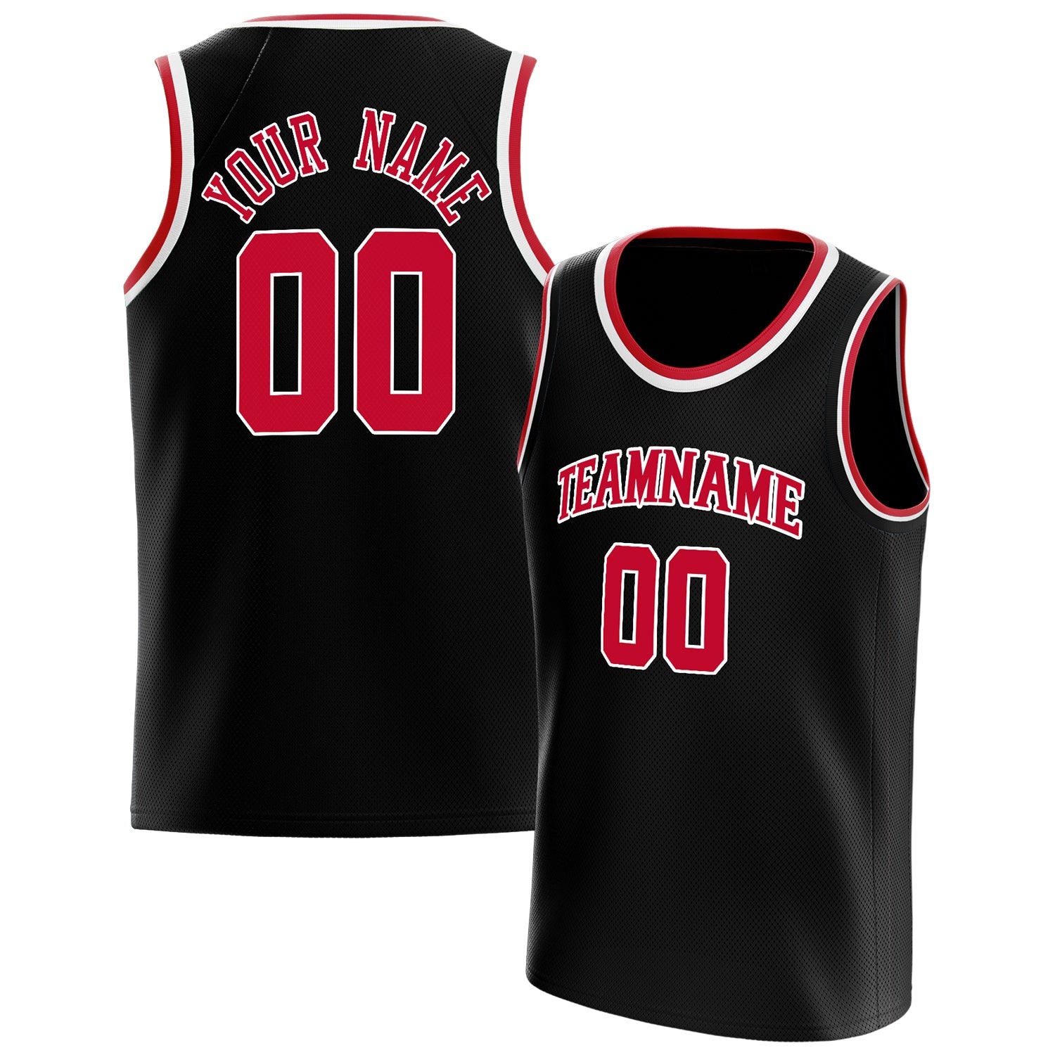 Custom Black Red Solid-Color Basketball Jersey
