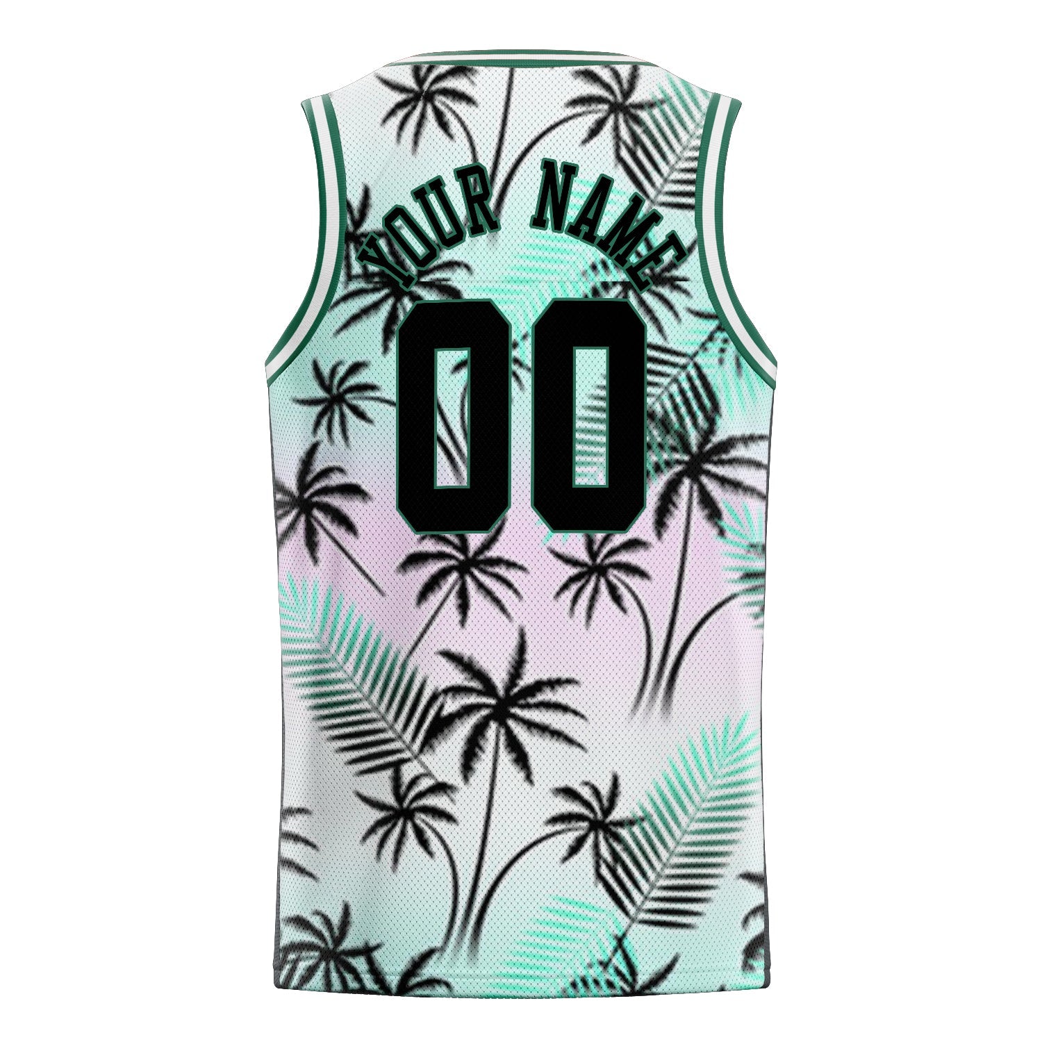 Custom Black Kelly-Green Tropical-Hawaii-Palm-Leaves Basketball Jersey