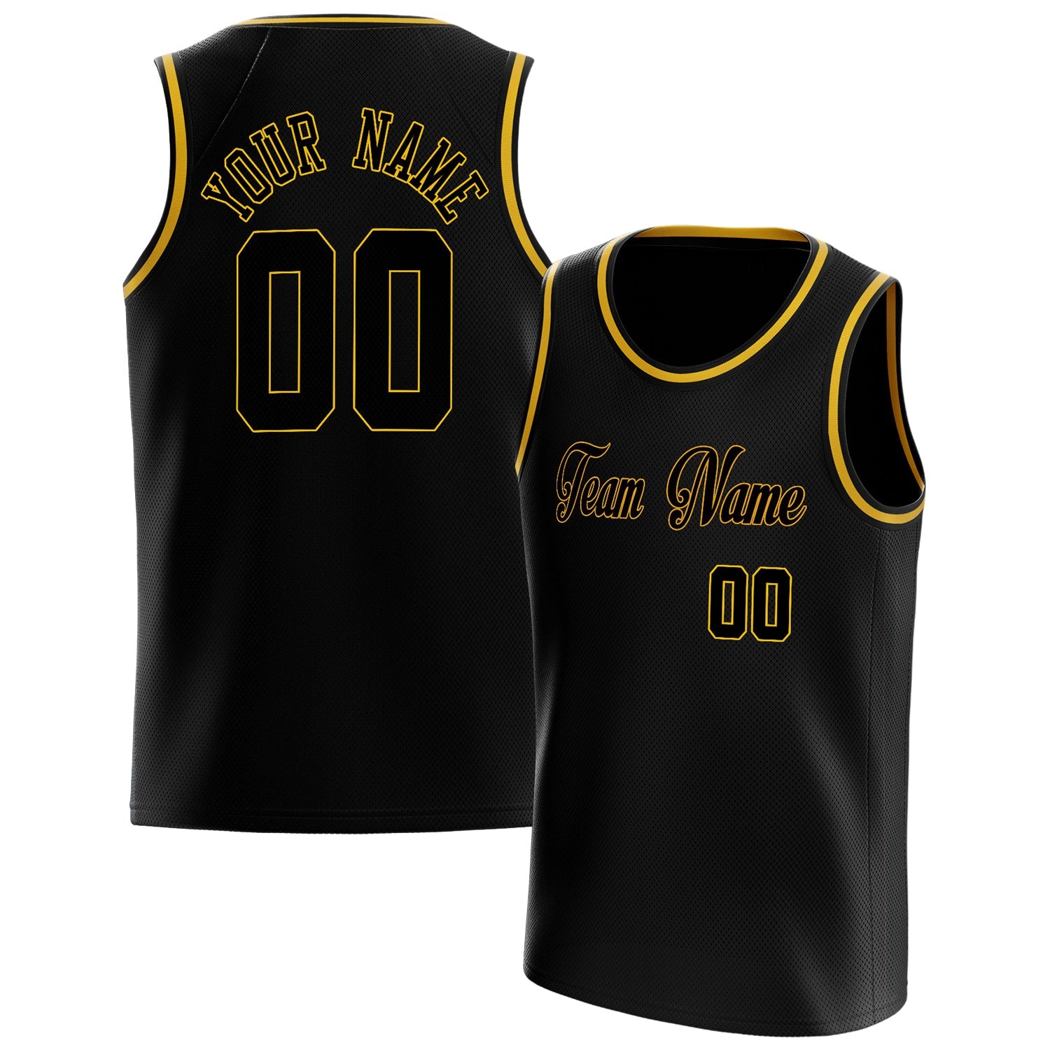 Custom Black Gold Solid-Color Basketball Jersey