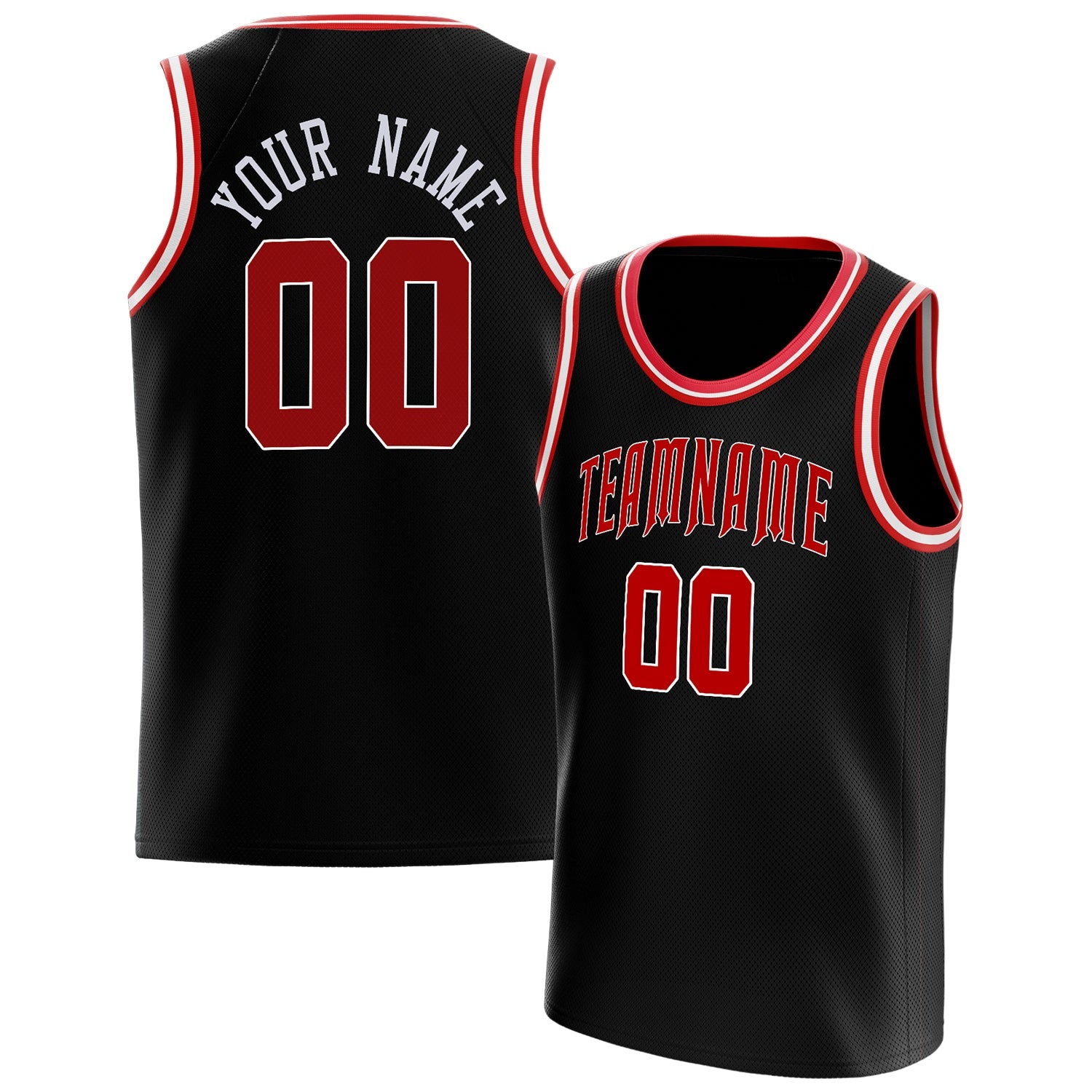 Custom Black Red Solid-Color Basketball Jersey