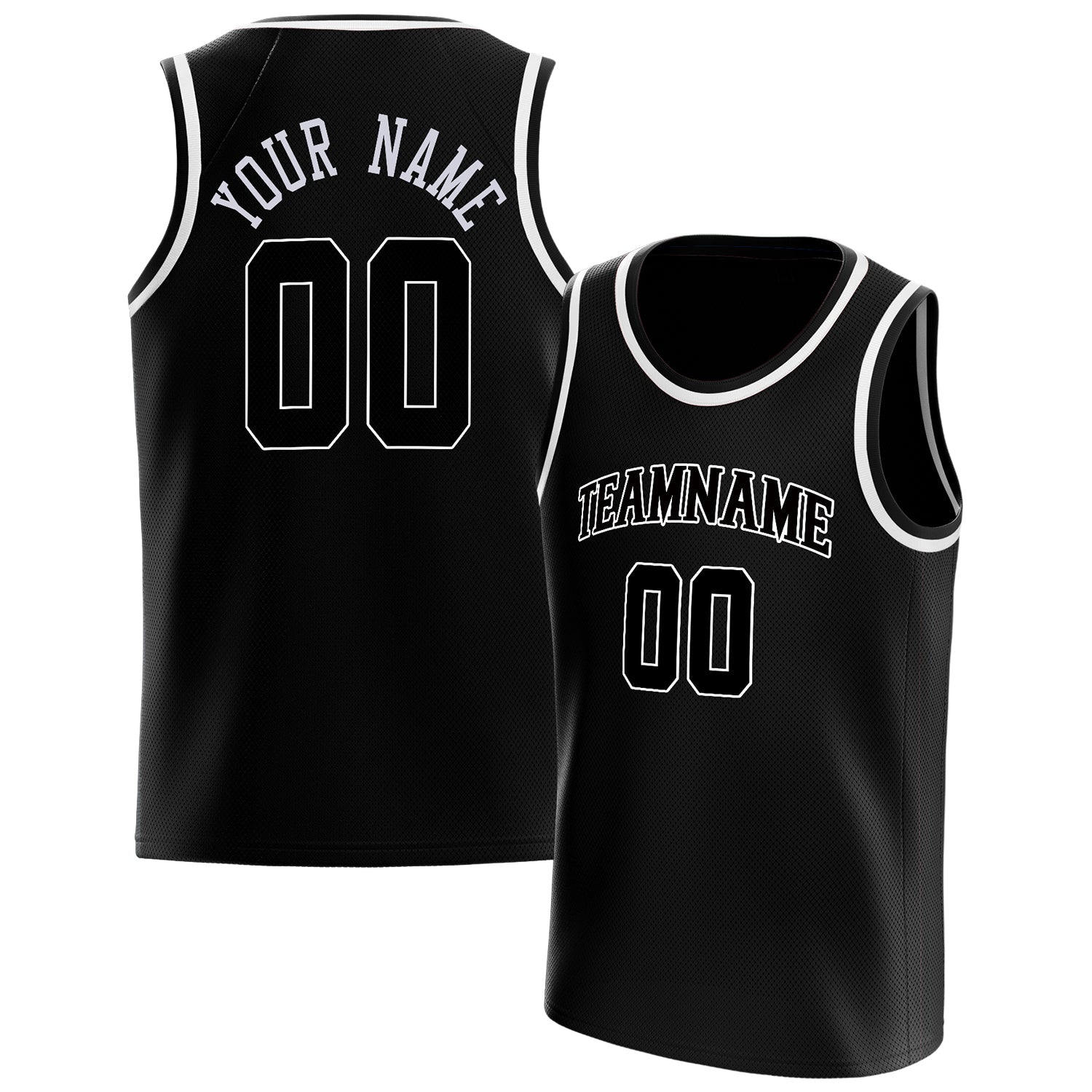 Custom Black White Solid-Color Basketball Jersey