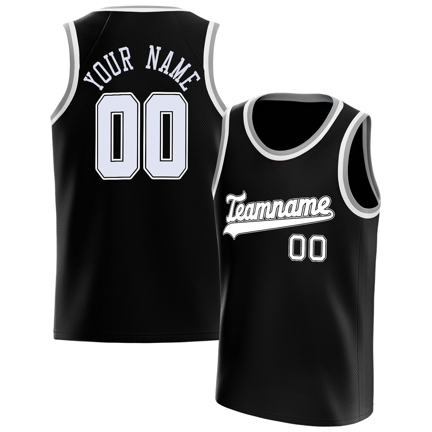 Custom Black White Solid-Color Basketball Jersey