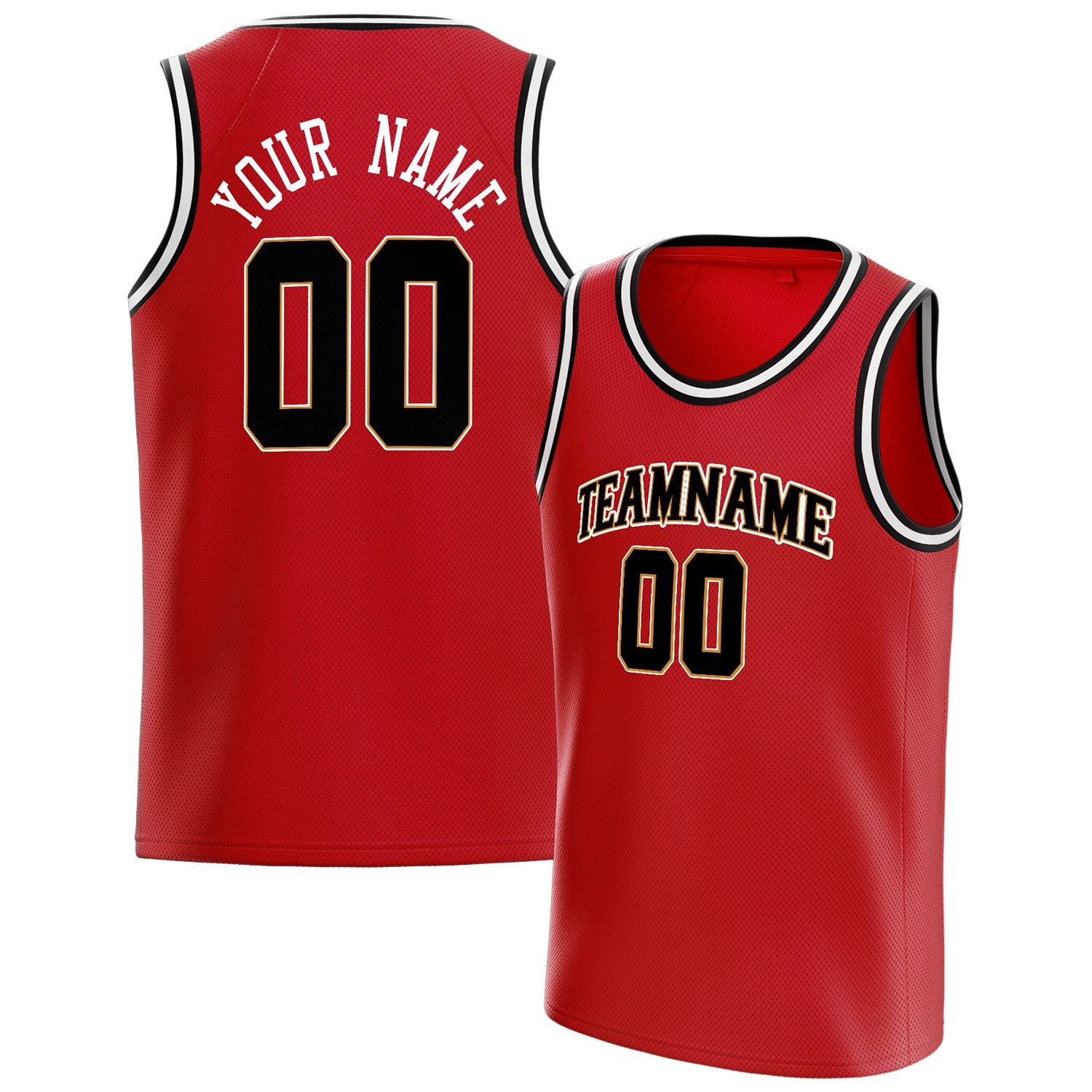 Custom Red Black Solid-Color Basketball Jersey