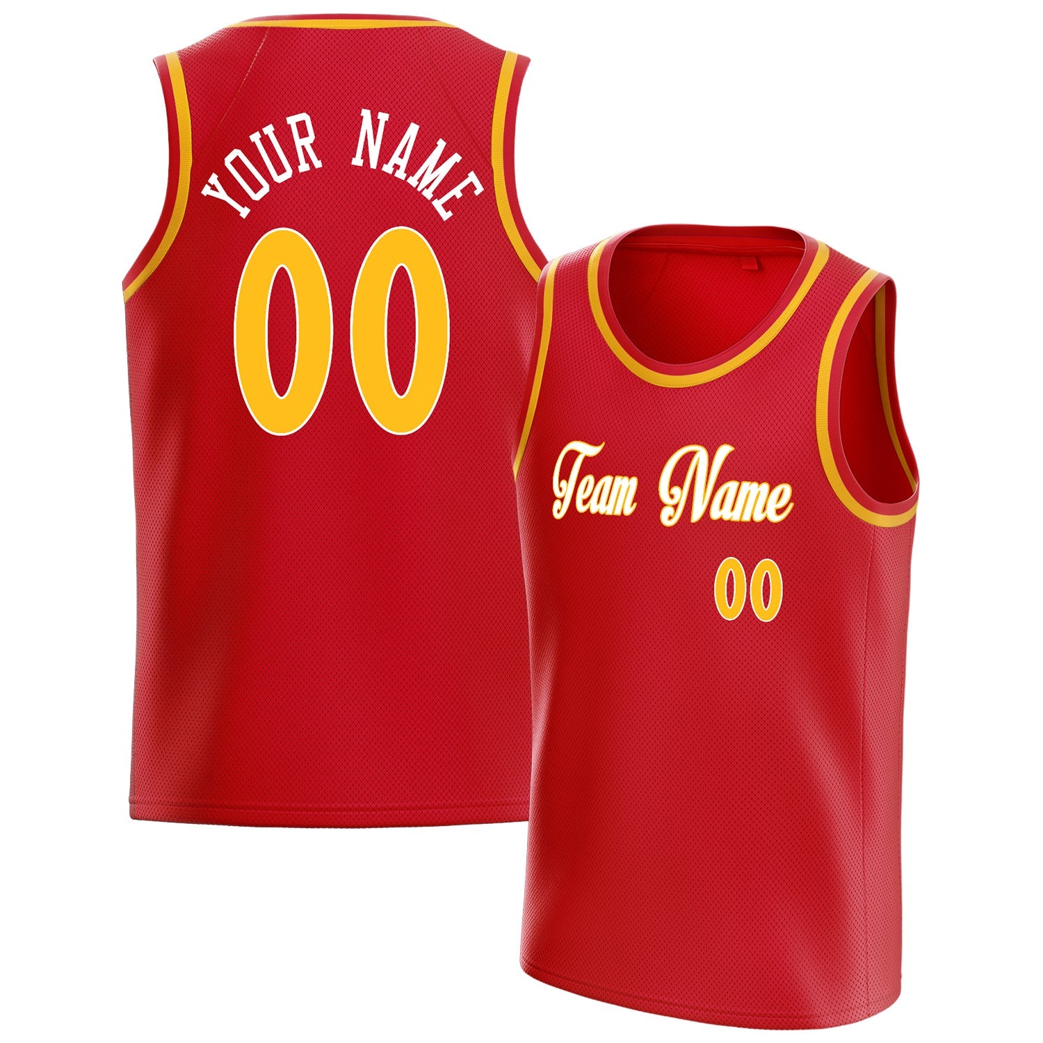 Custom Red Gold Solid-Color Basketball Jersey
