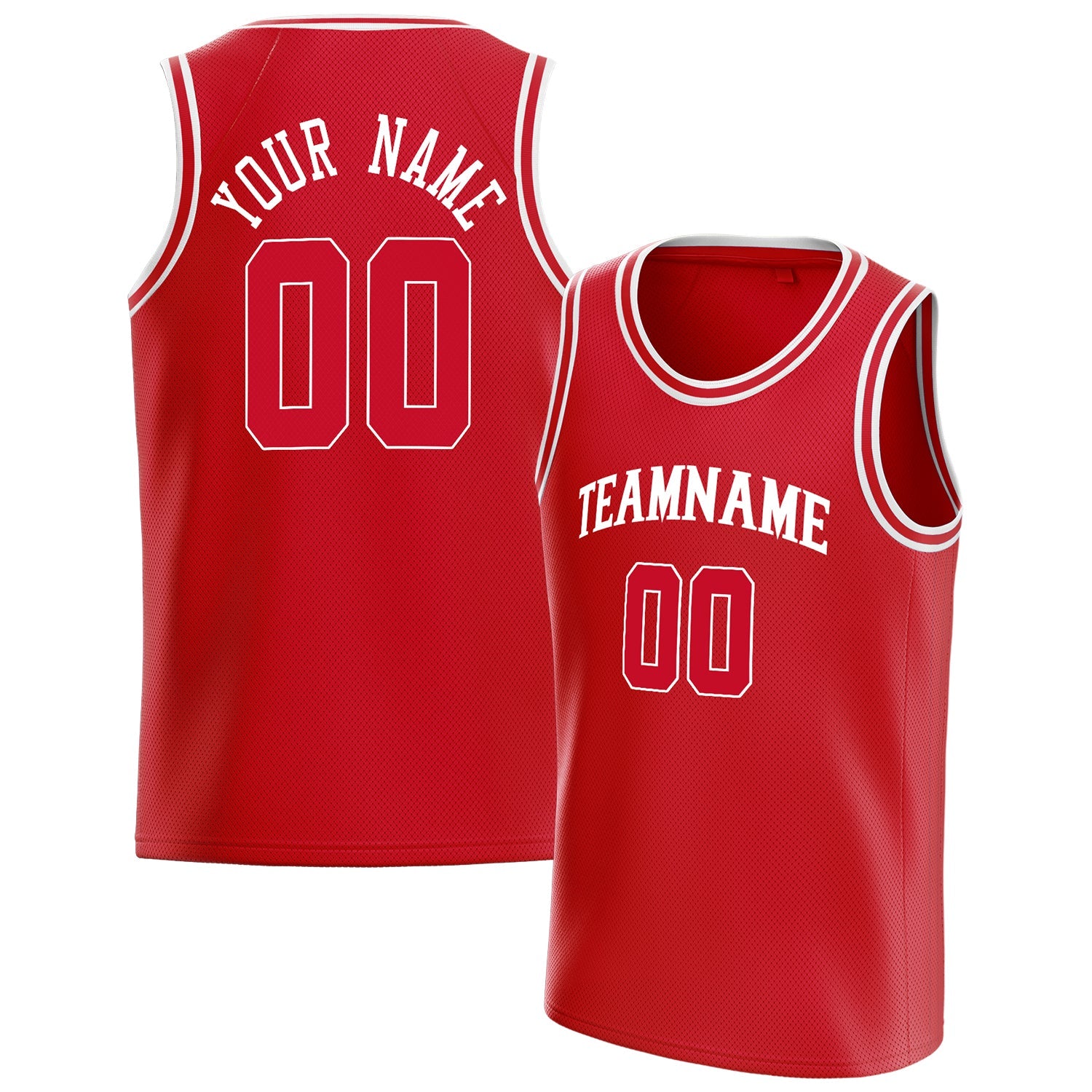 Custom Red White Solid-Color Basketball Jersey