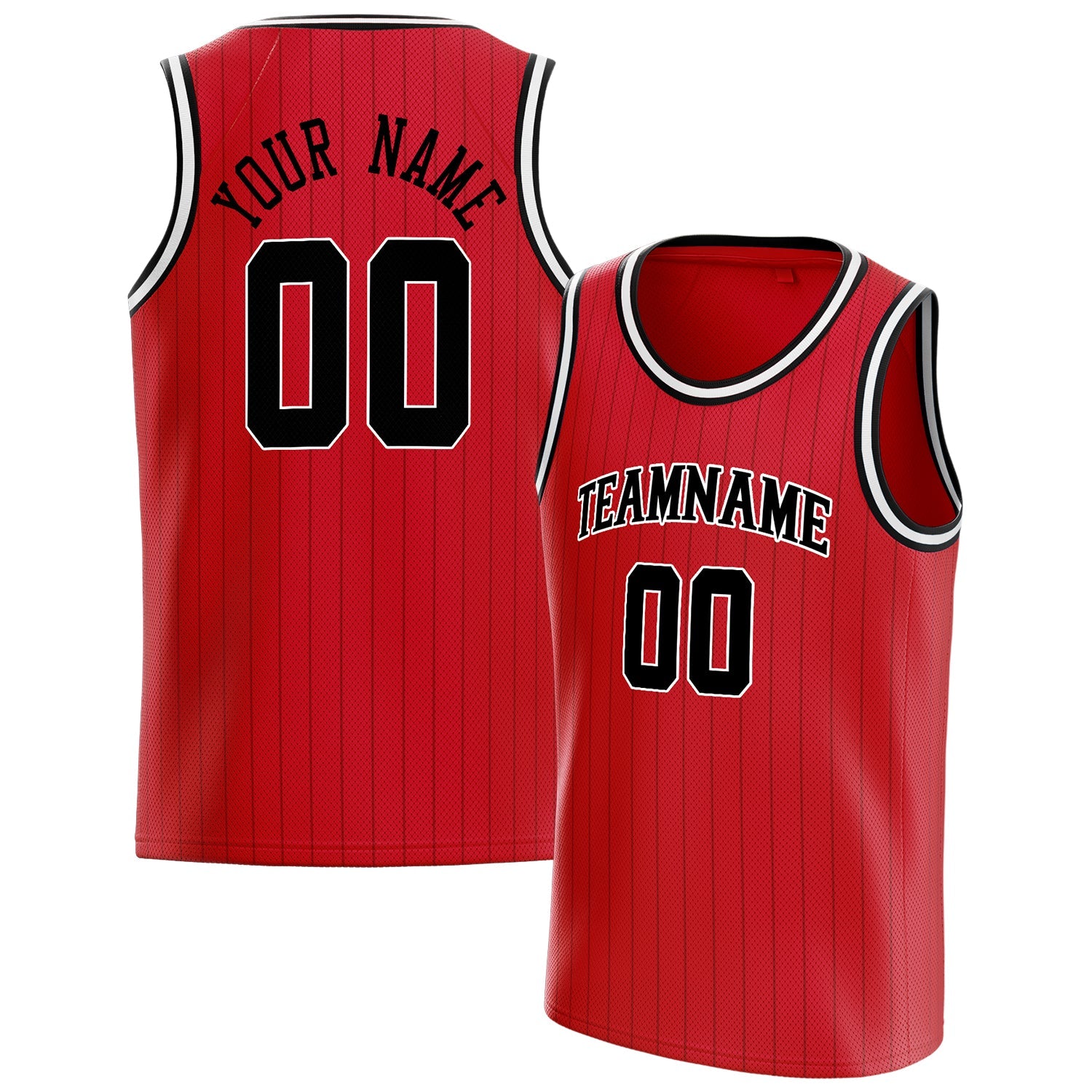 Custom Red Black Black-Pinstripe Basketball Jersey