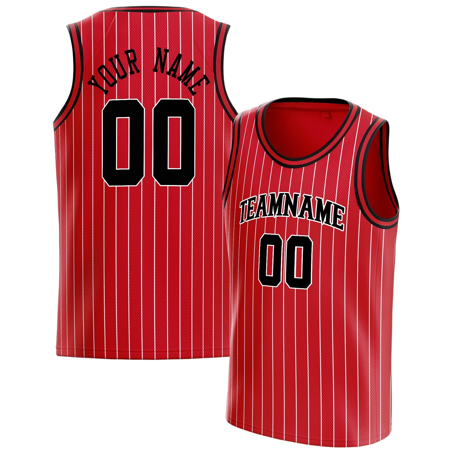 Custom Red Black White-Pinstripe Basketball Jersey