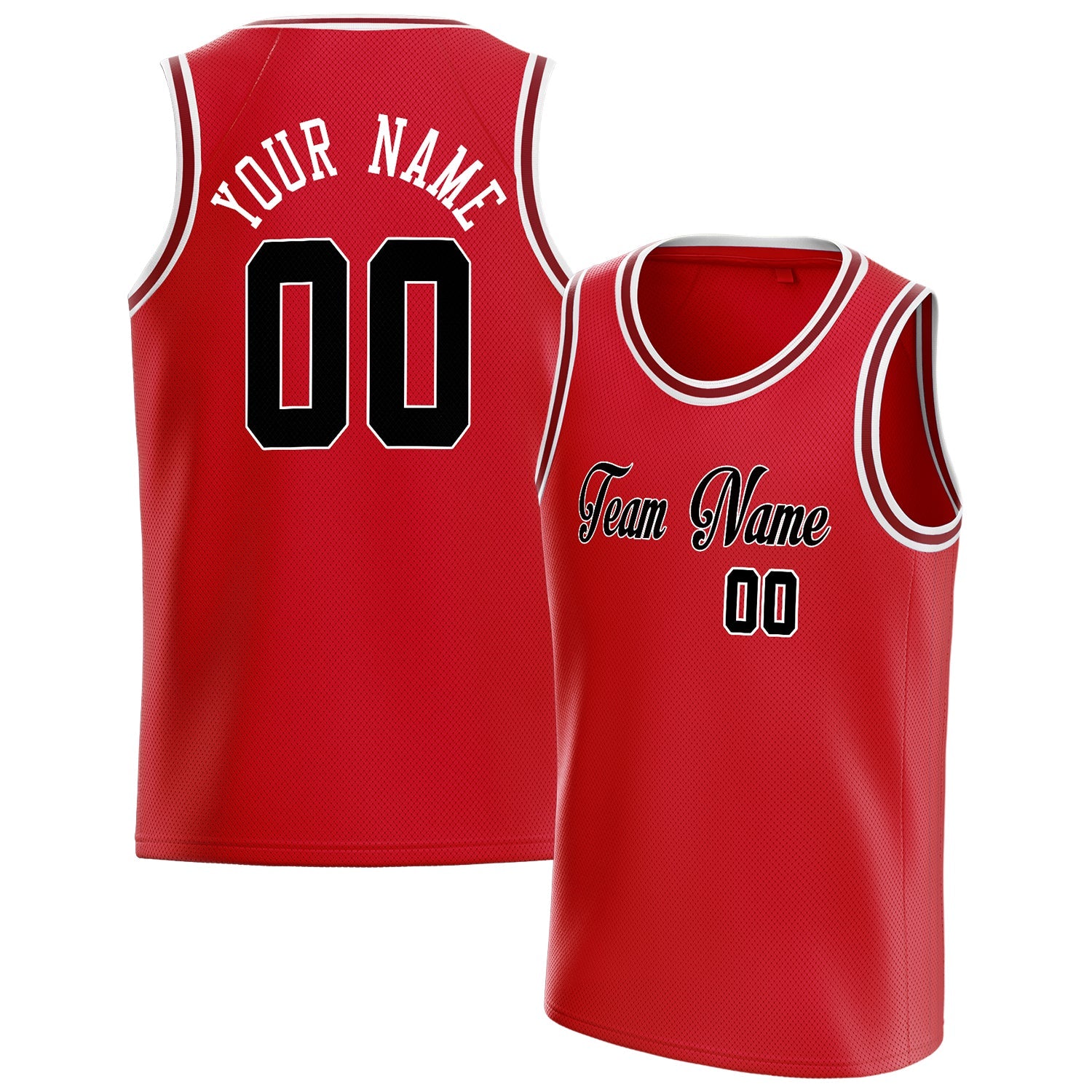 Custom Red Black Solid-Color Basketball Jersey