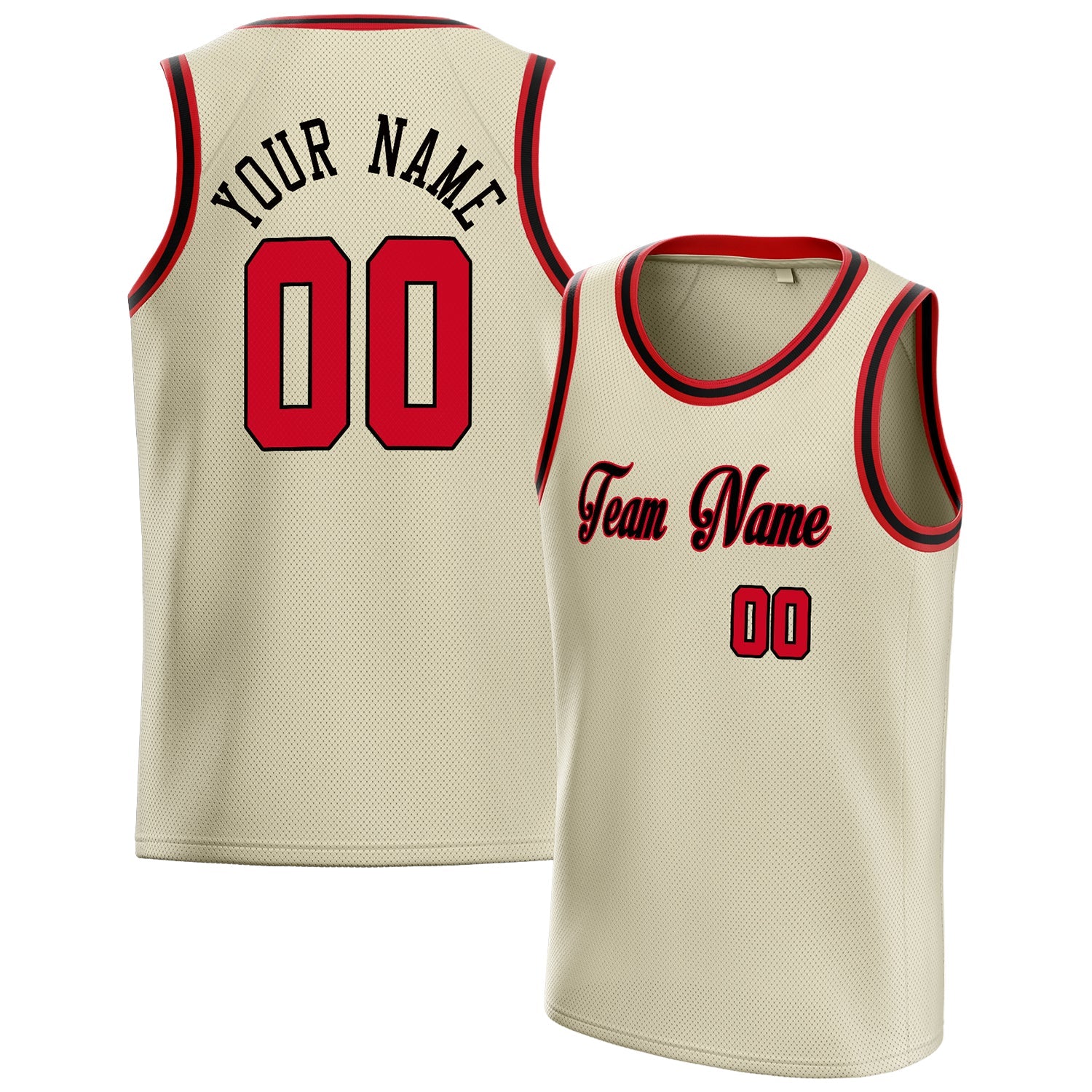 Custom Cream Red Solid-Color Basketball Jersey